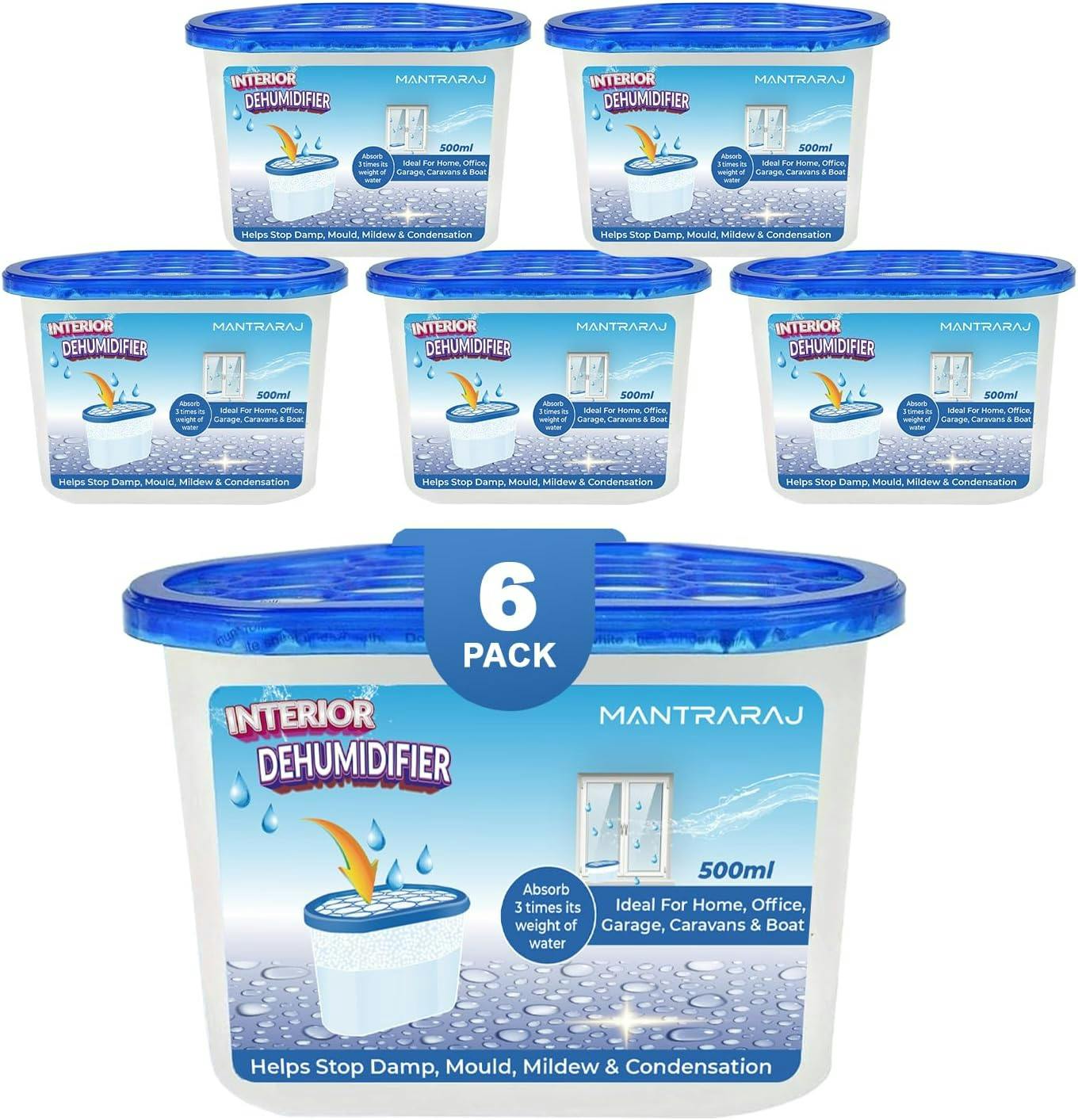 Rackhams White 500Ml Interior Dehumidifier Disposable To Stop Damp Mould Mildew Moisture Absorber - Pack Of 6 - Dehumidifier