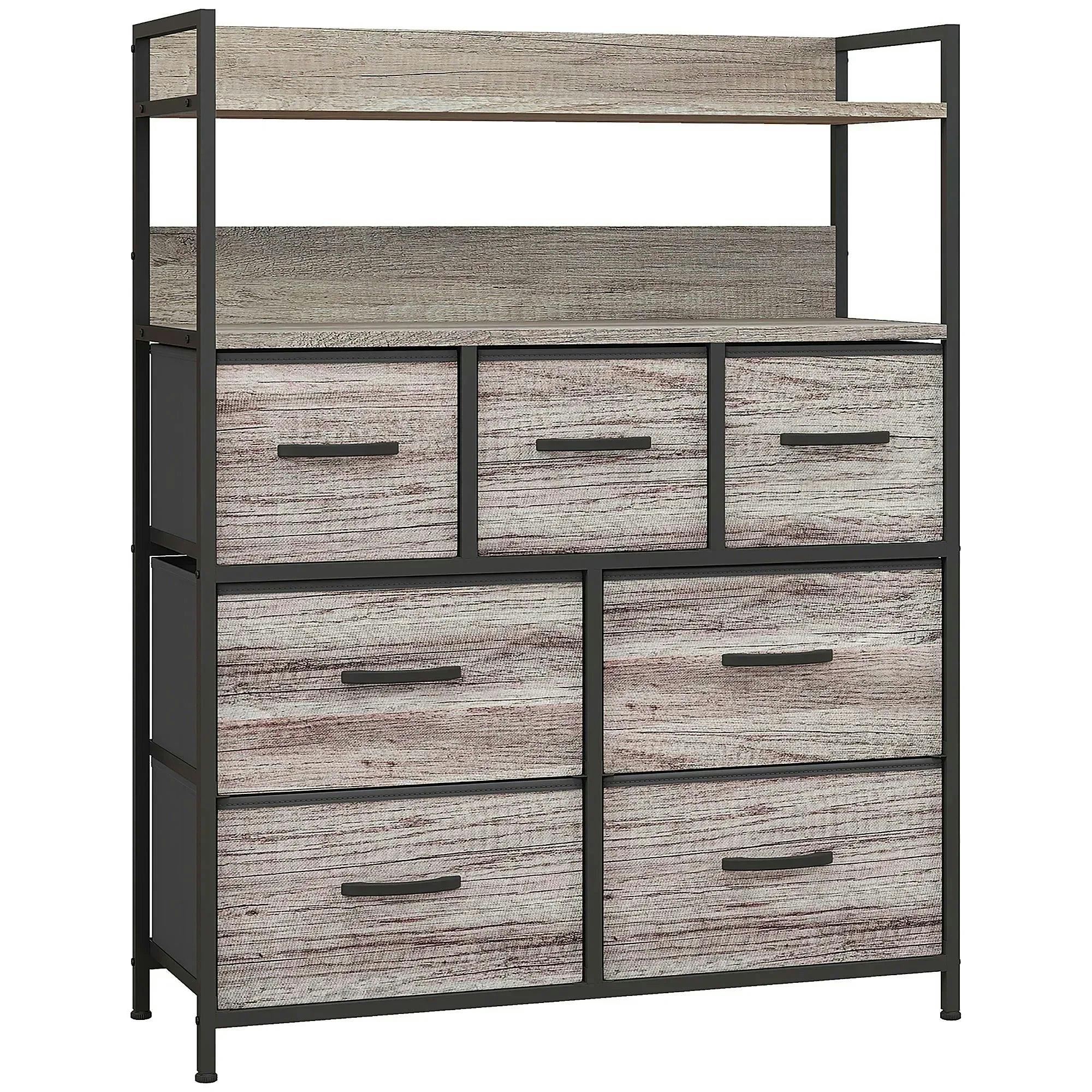HOMCOM 7 Drawer Chest of Drawers - Grey Wood Effect - 2 Shelf Storage - Bedroom Furniture - Image 6