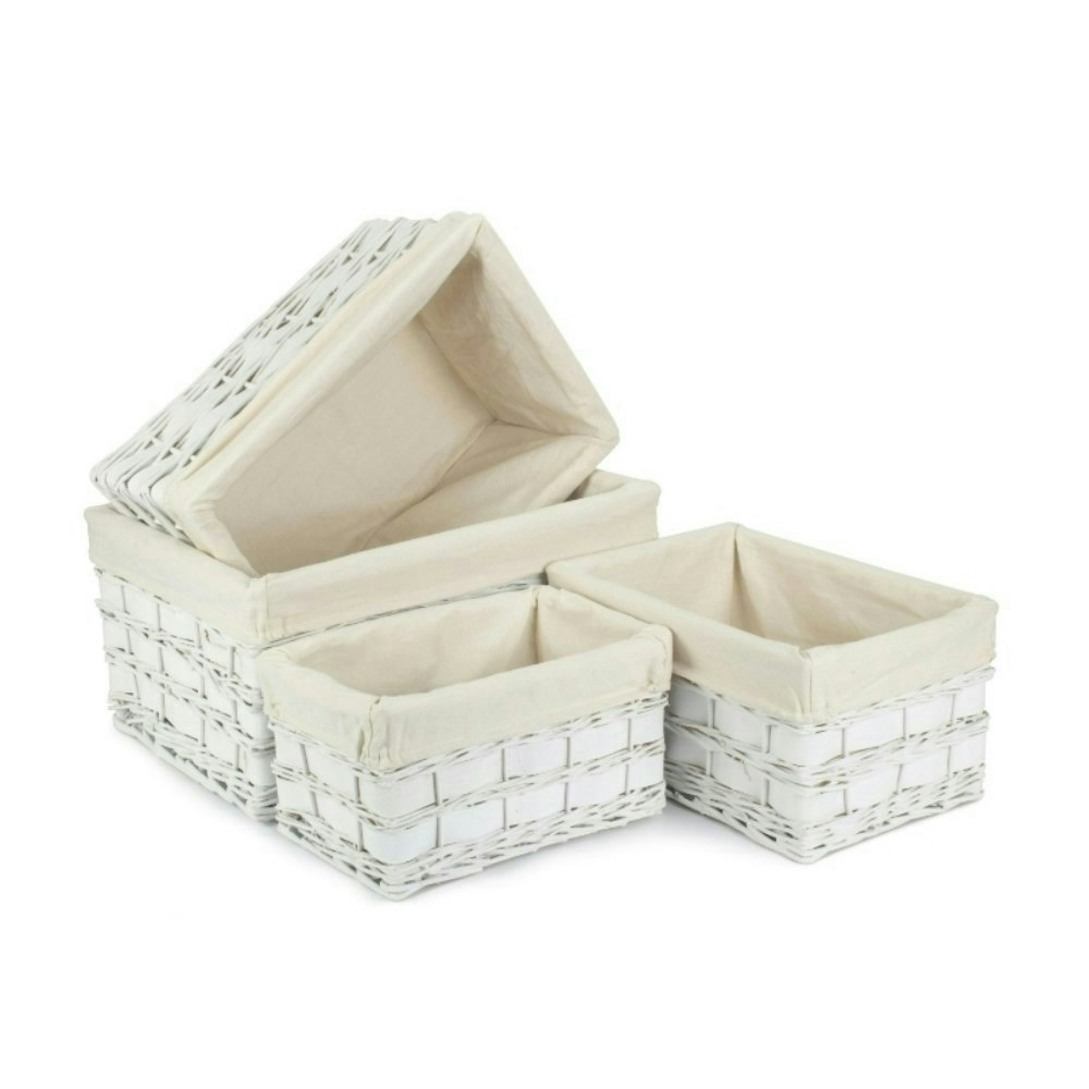 Red Hamper Red/White Hamper Whitewash Scandi Storage Basket With Lining - Set Of 4