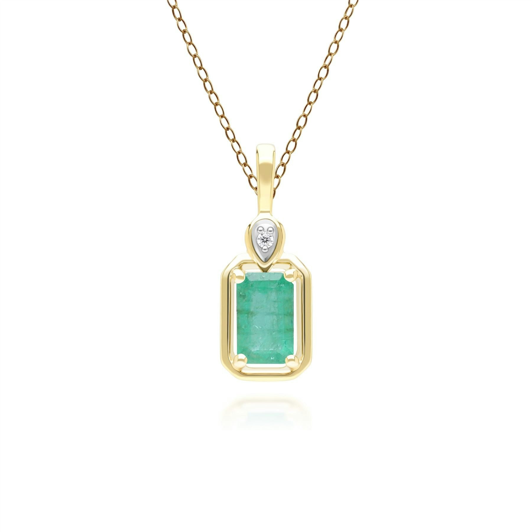 Gemondo Yellow/Gold Classic Emerald Baguette & Diamond Pendant Necklace In 9Ct
