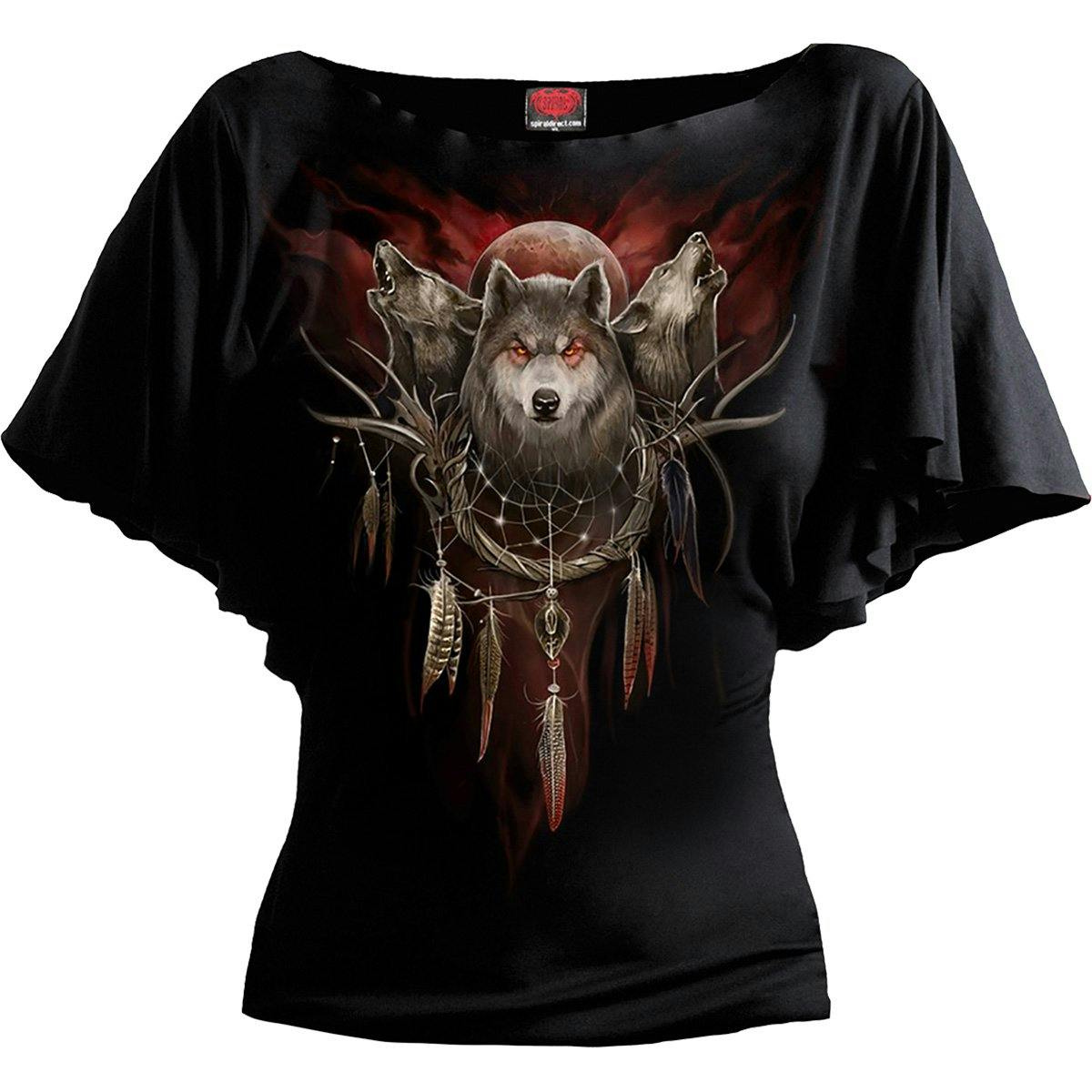 Spiral Direct Black Cry Of The Wolf - Boat Neck Bat Sleeve Top - 4XL - Digital - Digital