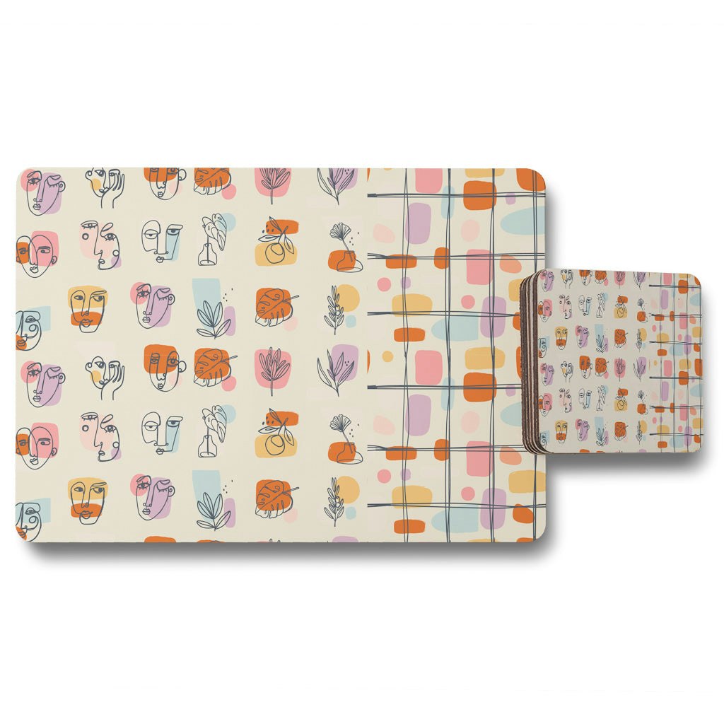 Rackhams Various Faces, Leaves And Flowers, Abstract Shapes (Placemat & Coaster Set)