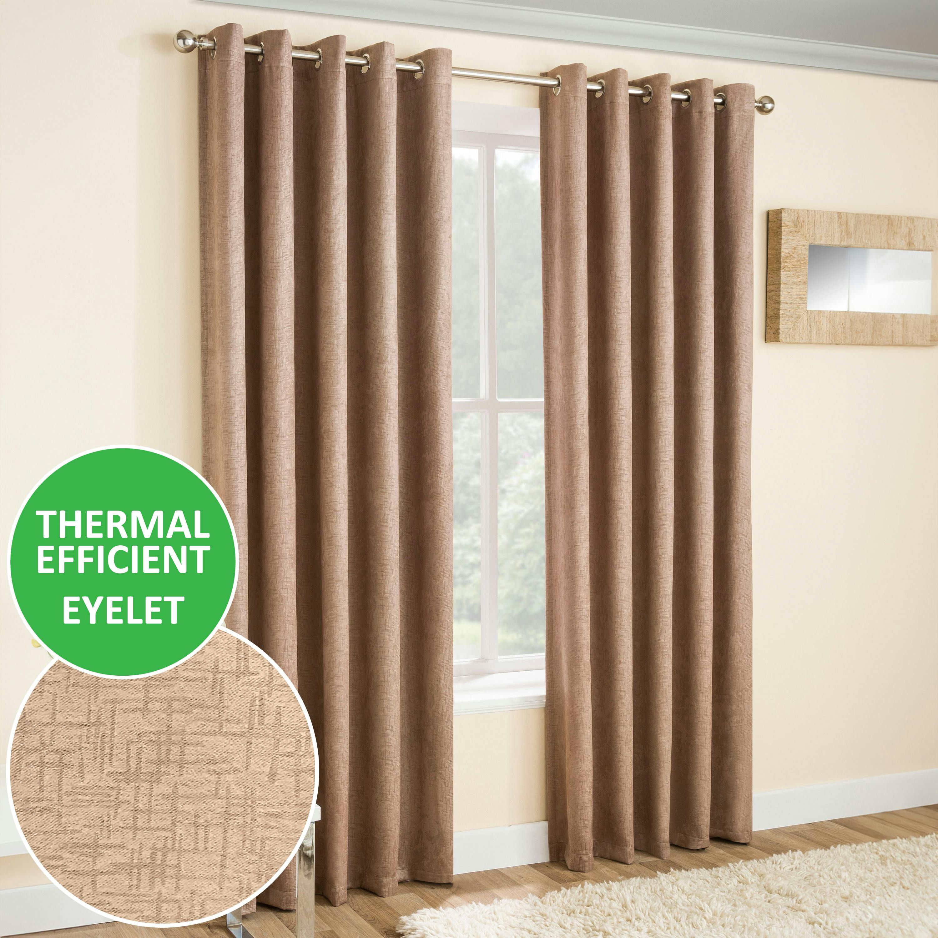 Rackhams Light Latte Plain Textured Thermal Room Darkening Energy Saving Pair Of Curtains For Bedroom & Living Room - 46" (117Cm) Width X 72" (183Cm) Drop
