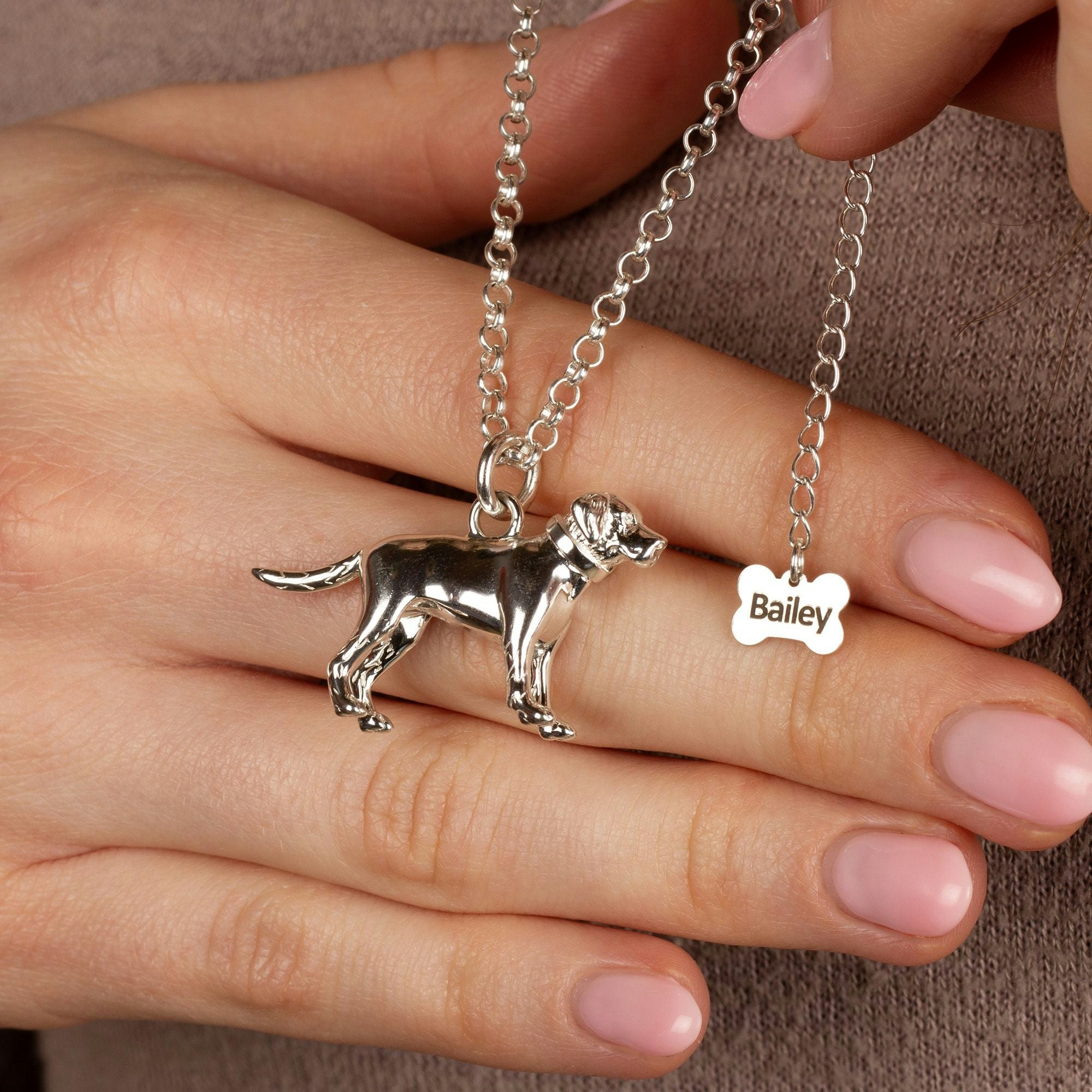 Mylee London Silver Labrador Necklace - Personalised - Yes Extra Large