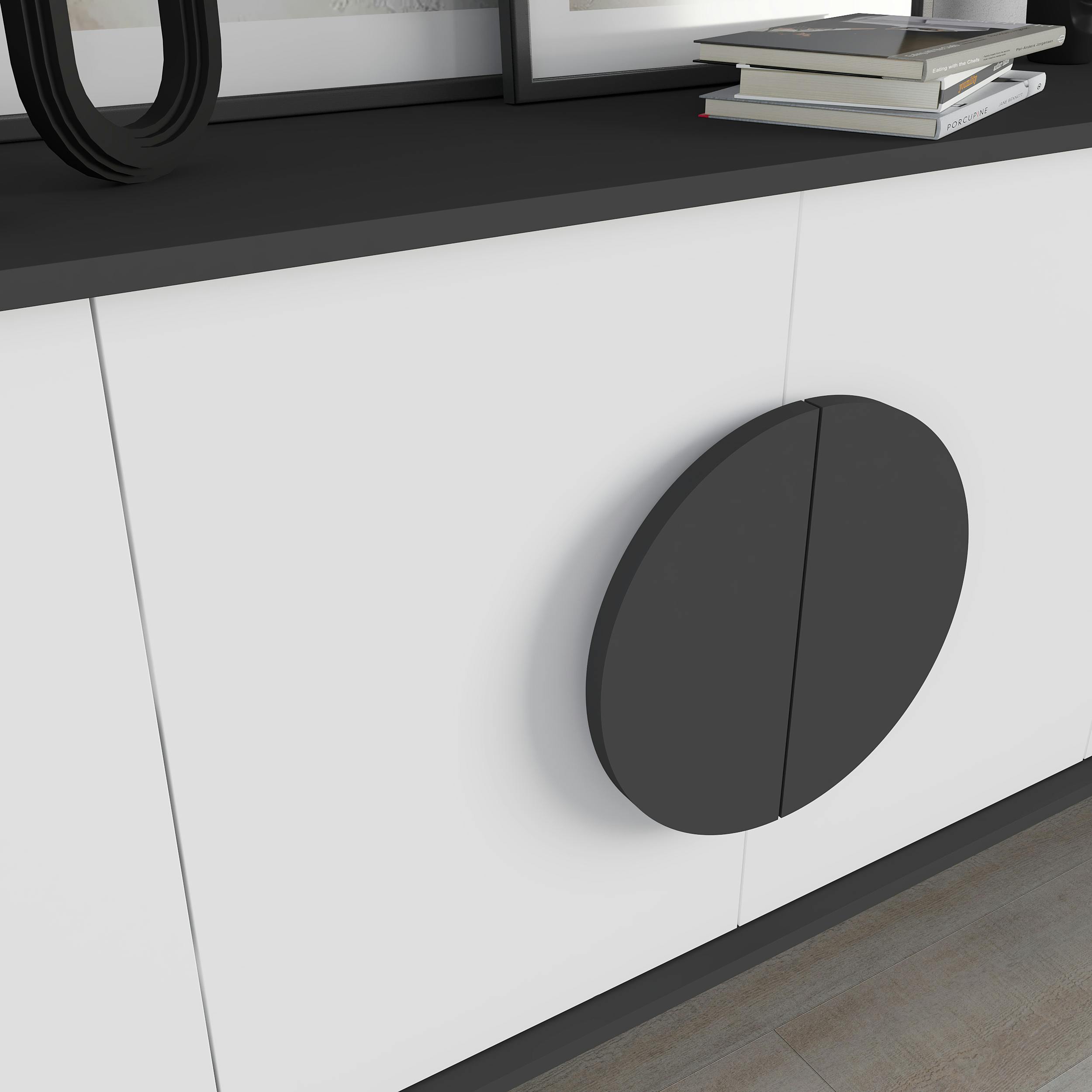 Decortie Anthracite/Grey Gora Particleboard 4 Door Sideboard With Metal Legs (W) 180Cm