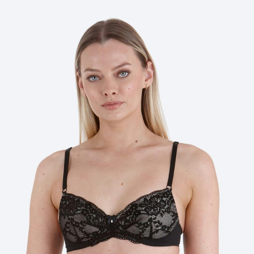 Little Women Women's Black Little Dominique Non-Wired Lace Bra - 32A