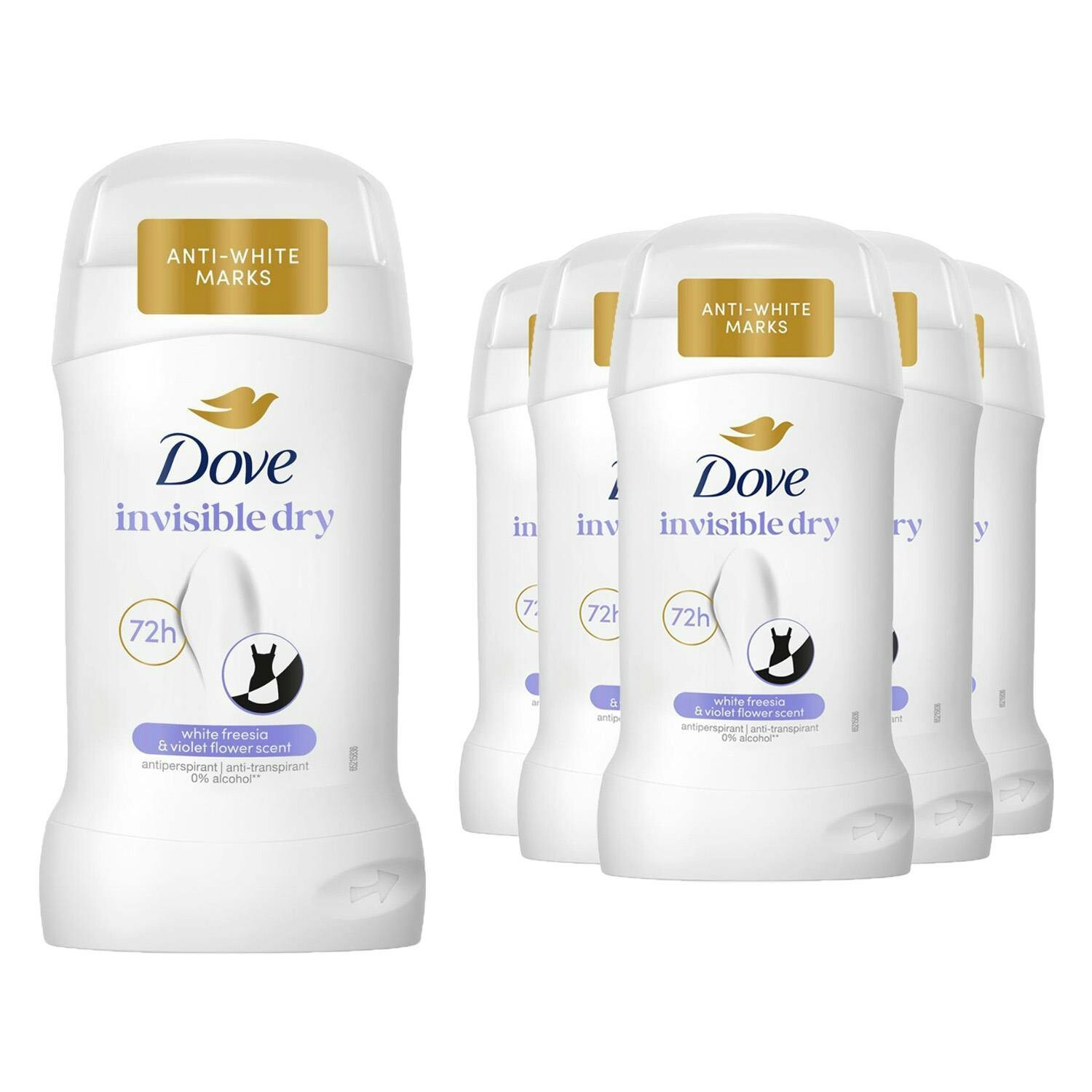 Dove Women's White Invisible Dry Anti-Perspirant Deo Stick 50Ml 6 Pack, 72H Sweat Protection