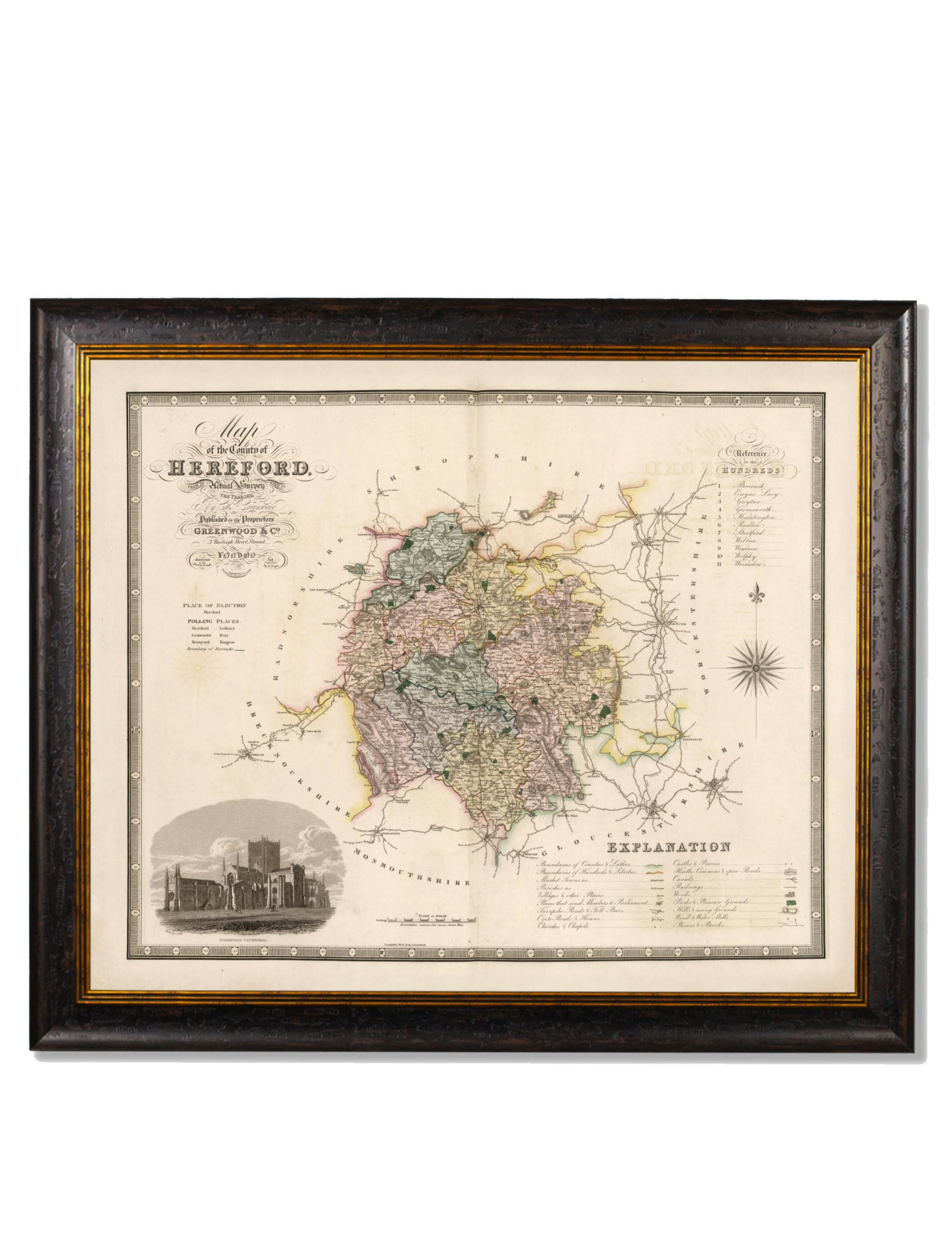 Rackhams Black C.1830 County Maps Of England - 70 X 84Cm - Hereford