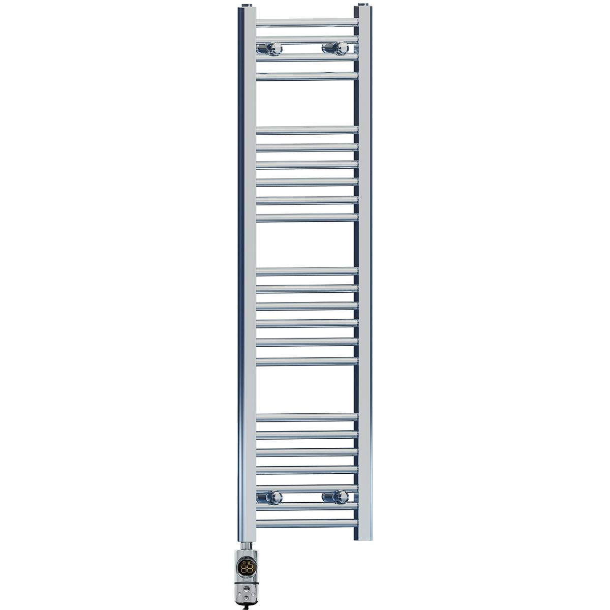 Myhomeware 300 X 1200 Mm Chrome Electric Bathroom Towel Rail Radiator Heater With Af Thermostatic Electric Element Pre-Filled