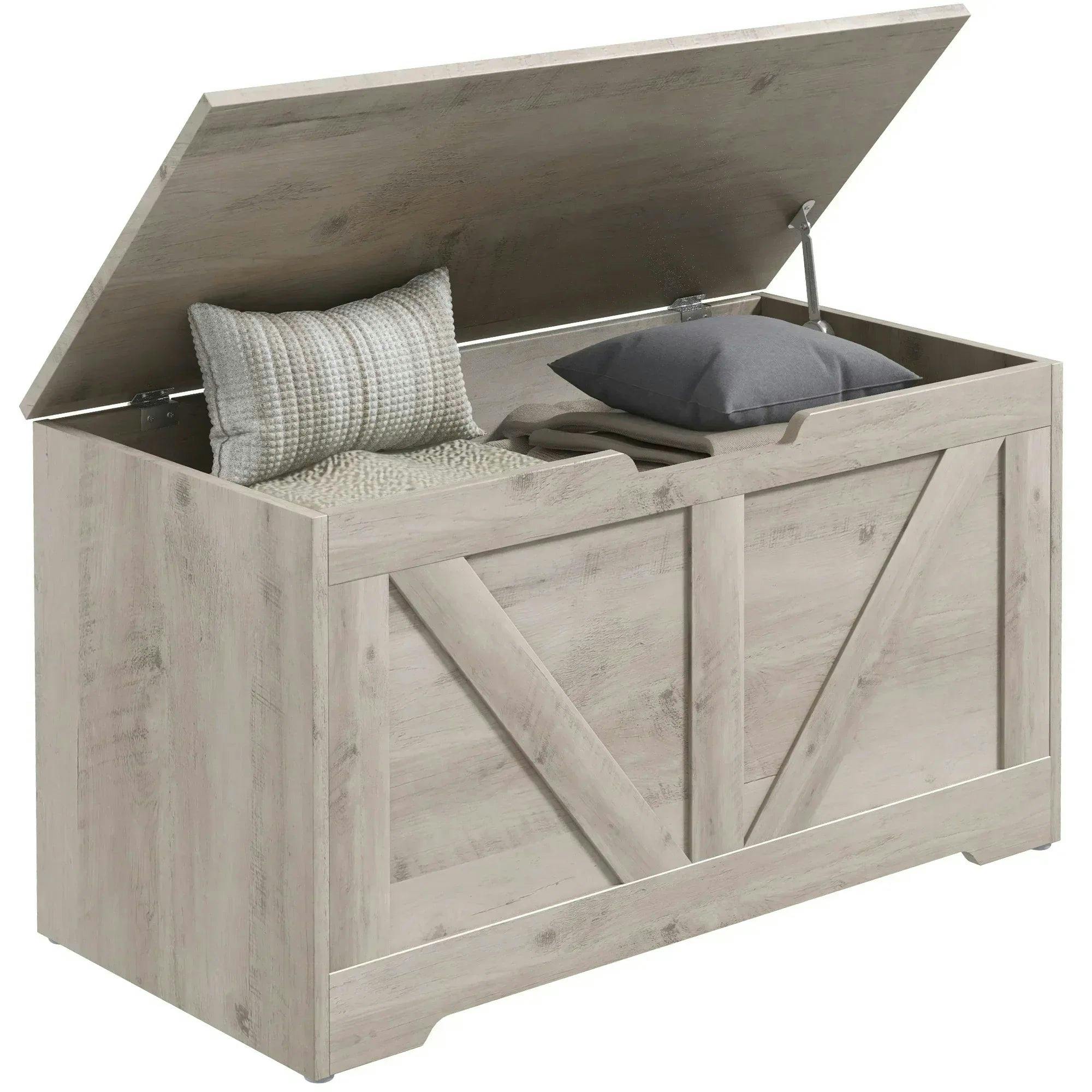 Homcom Storage Trunk For Living Room, With Safety Hinges, Grey - Image 5