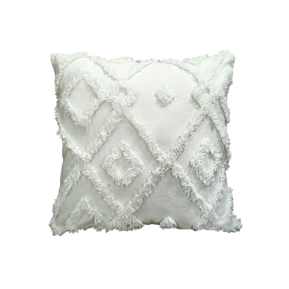 Velosso White Shabby Chic Tuft Cushion - 43Cm X 43Cm