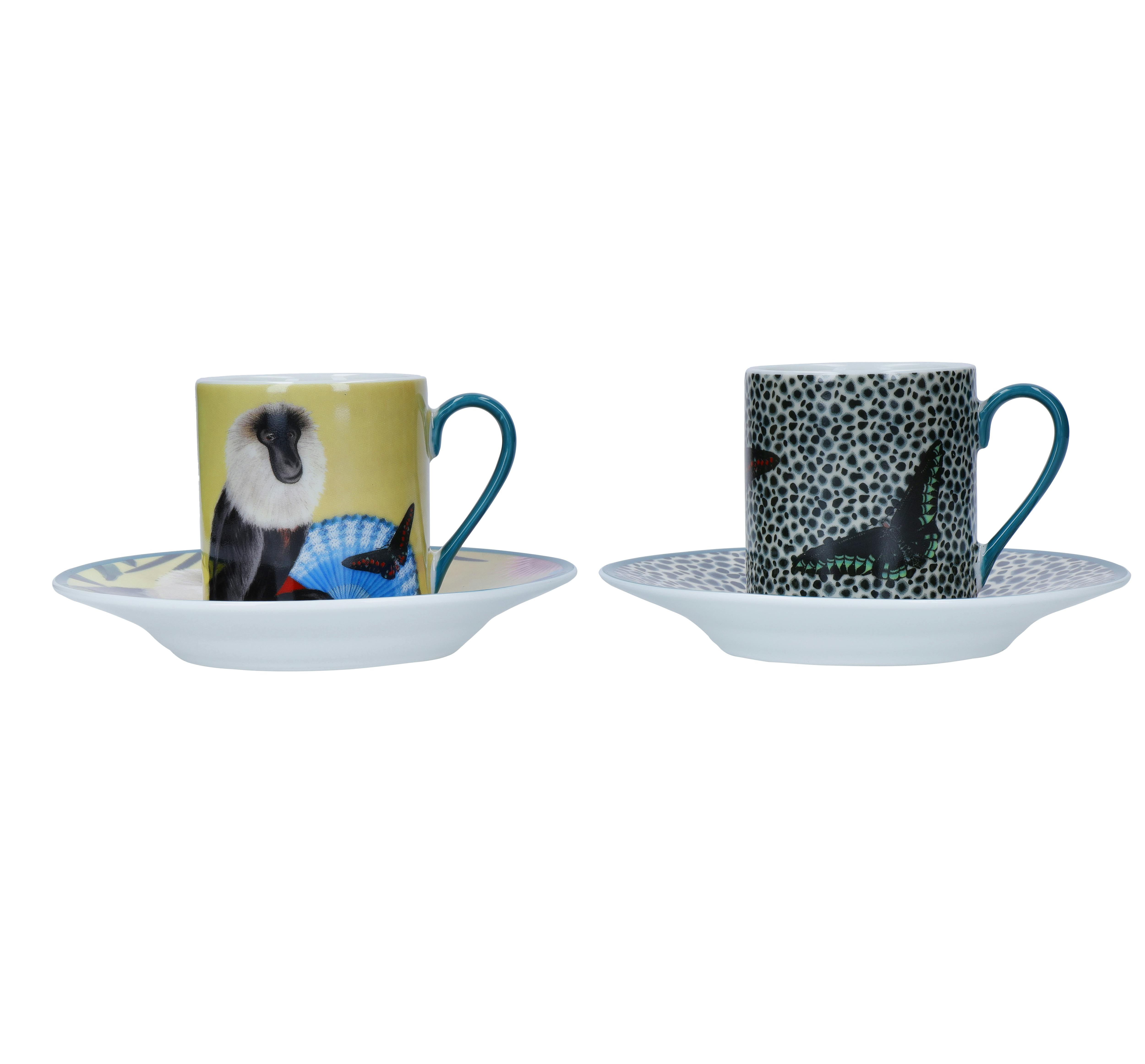 Rackhams X Sarah Arnett Porcelain Espresso Cups And Saucers, Set Of 2, 85Ml - Multicolour - Porcelain - Cup And Saucer