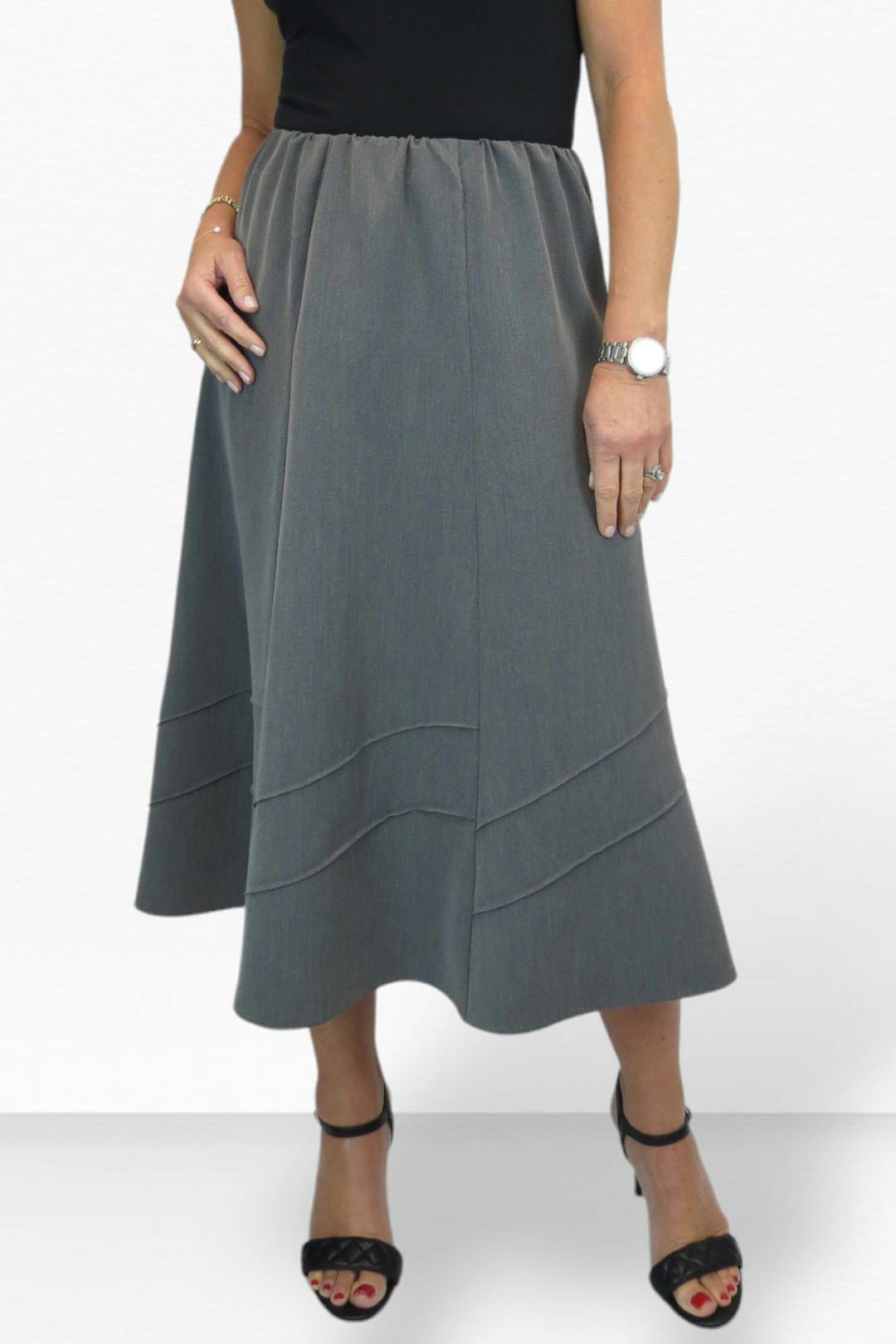Paulo Due Women's Grey Smart Elasticated Waist Flared Swing Skirt - 10