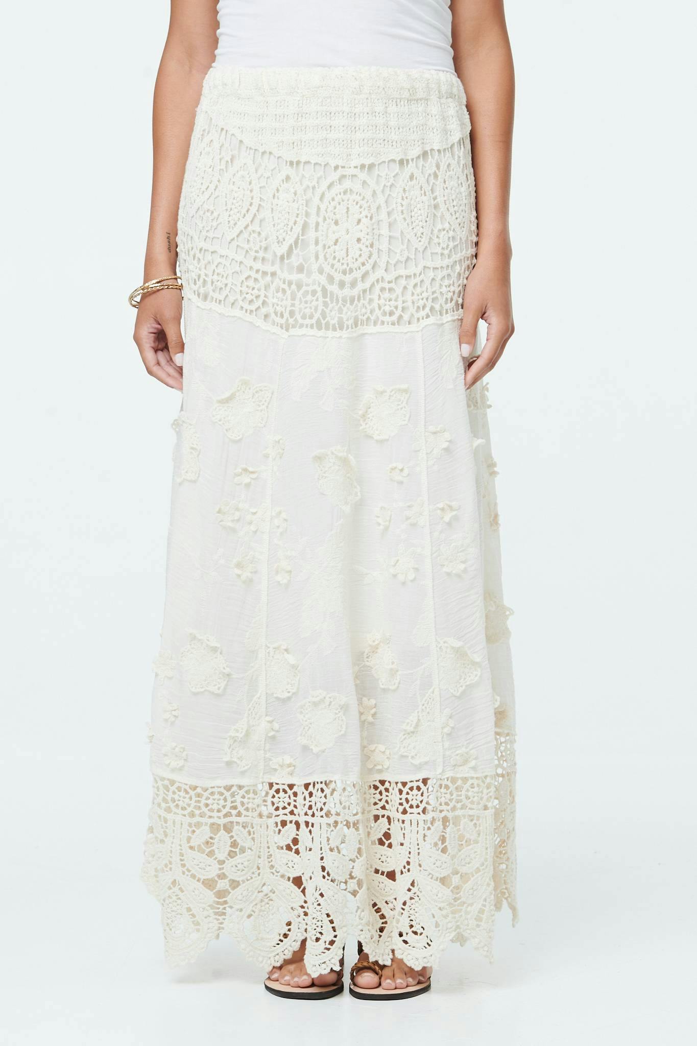 Izabel London Beige Crochet Texture High Waist Maxi Skirt - S/M