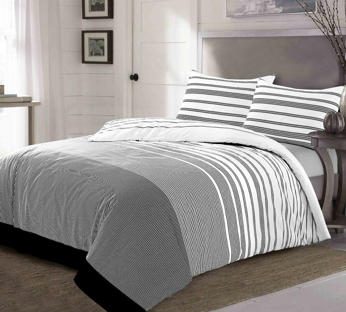 Rackhams White Maximus Striped Monochrome Duvet Cover Set Reversible Bedding - Single