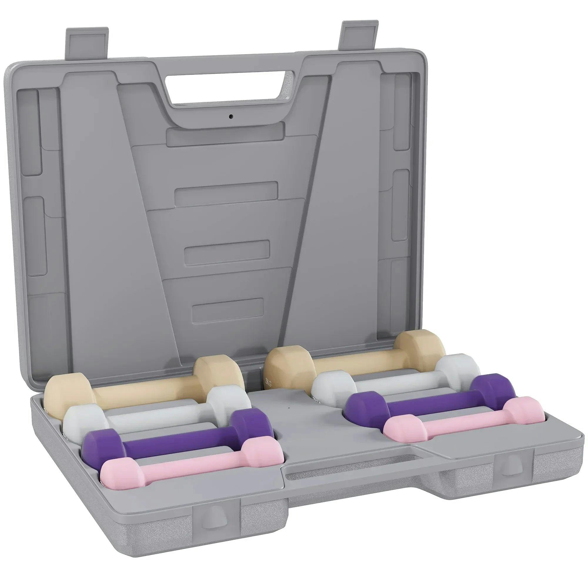 HOMCOM 10kg Dumbbell Weights Set - Pink/Purple/Grey - 4 Pairs with Carry Case - Image 5