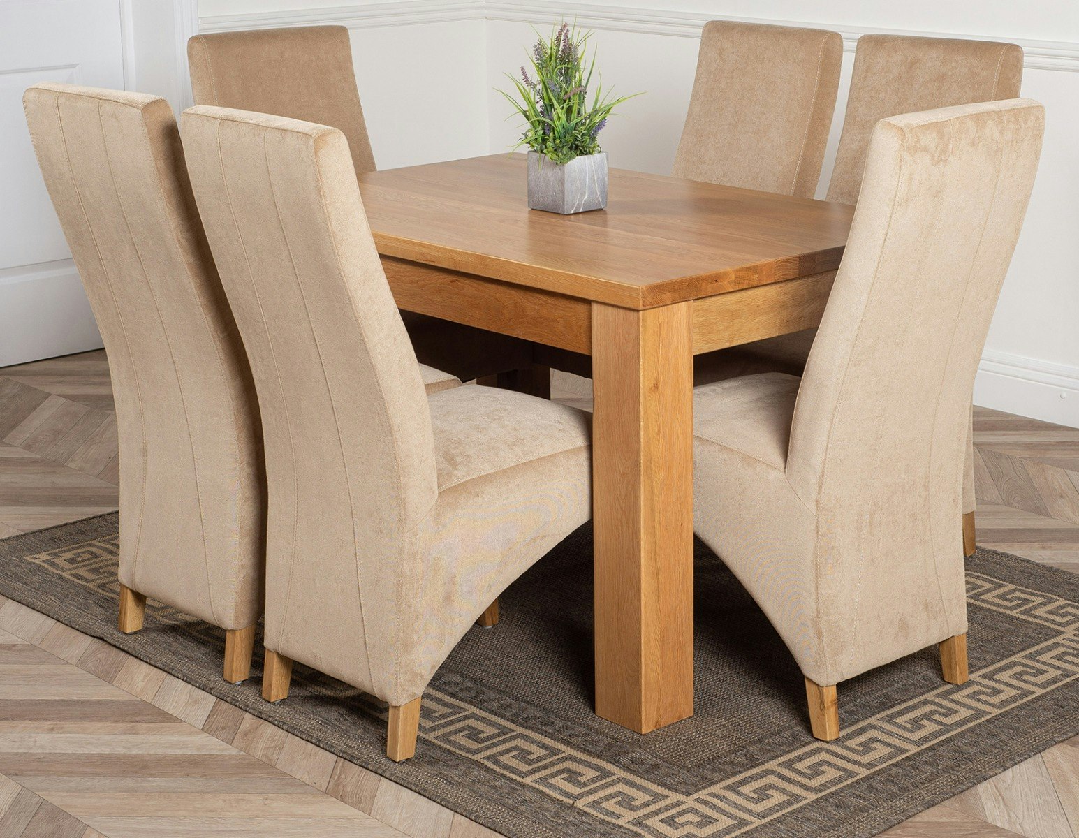 That's Furniture Beige Dakota Small Oak Dining Table With Lola Fabric Chairs - 6 Chairs