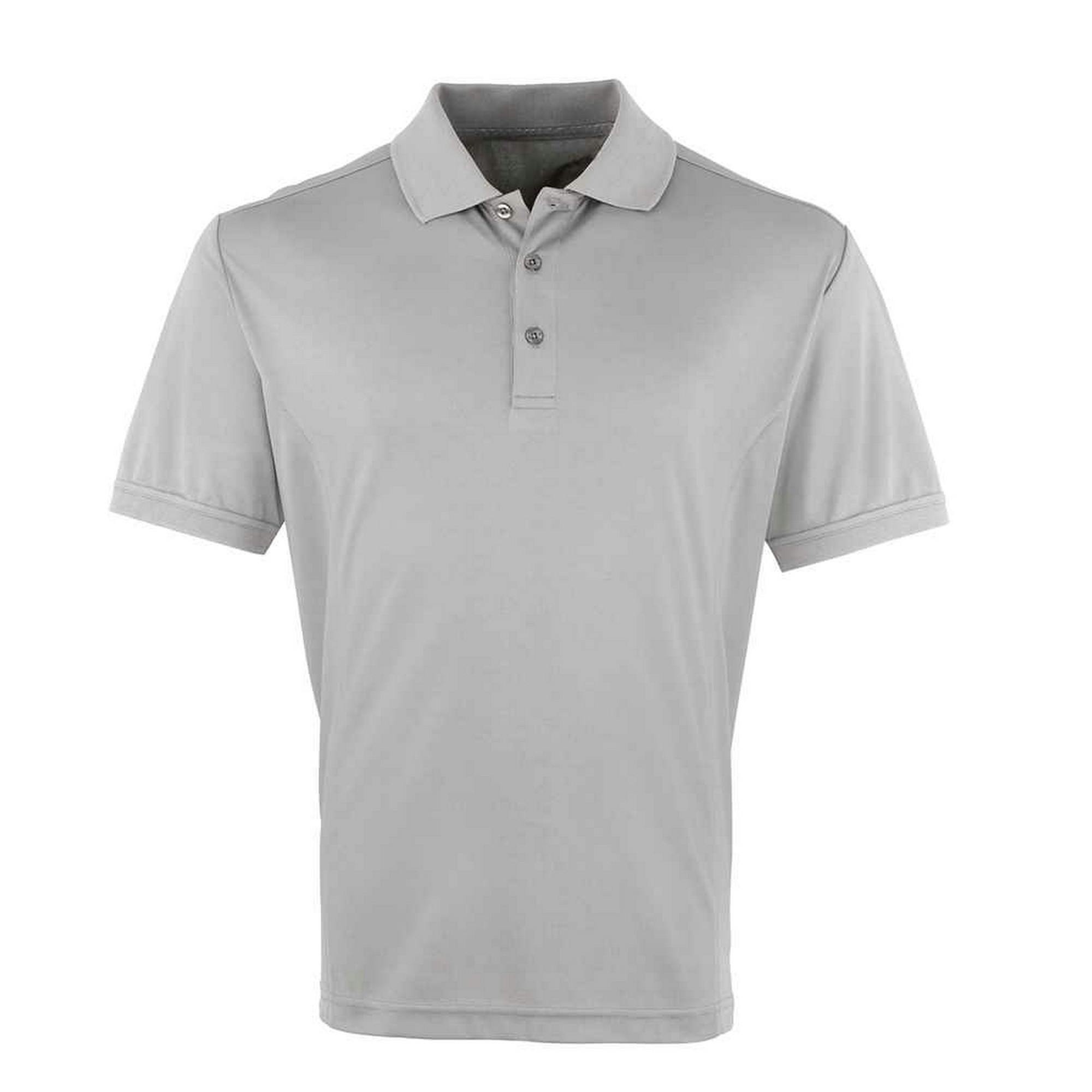 Premier Mens Coolchecker Pique Polo Shirt (Silver) - Size Small - Image 3