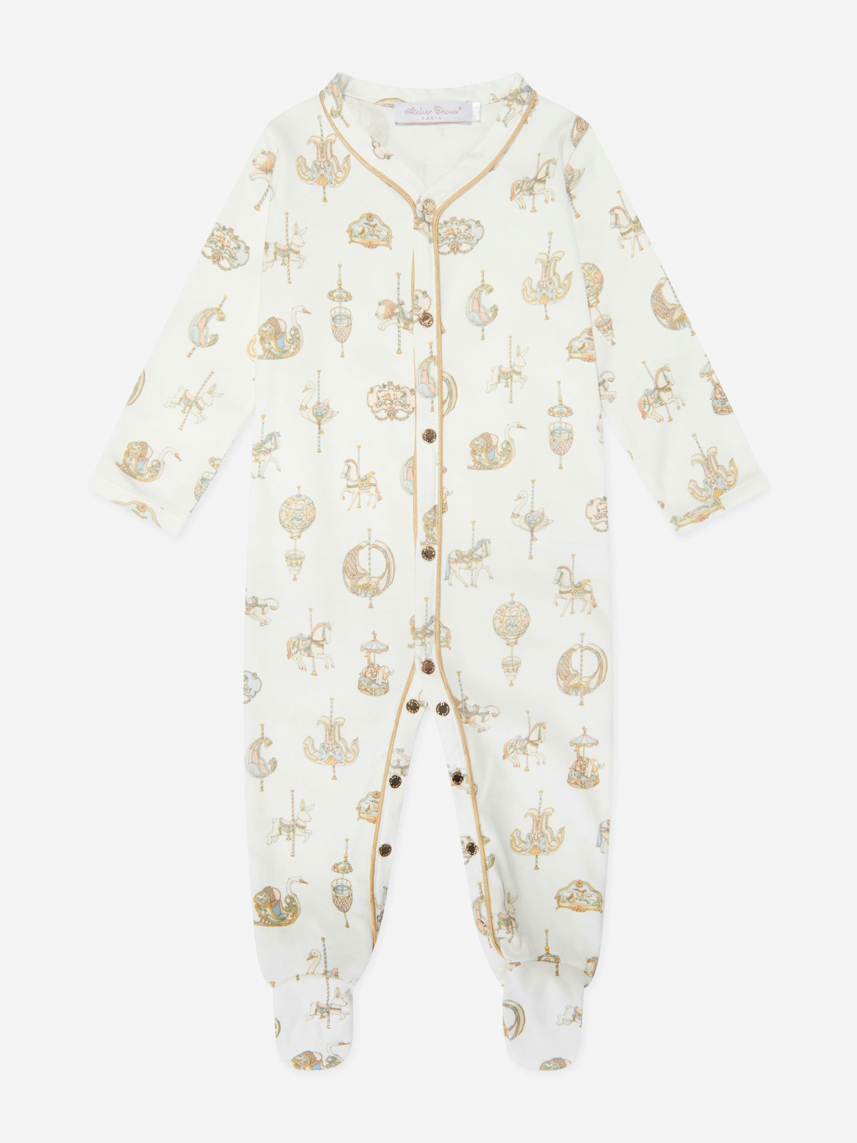 Atelier Choux White Baby Carousel Classic Playsuit In - 12 - 18 Mths