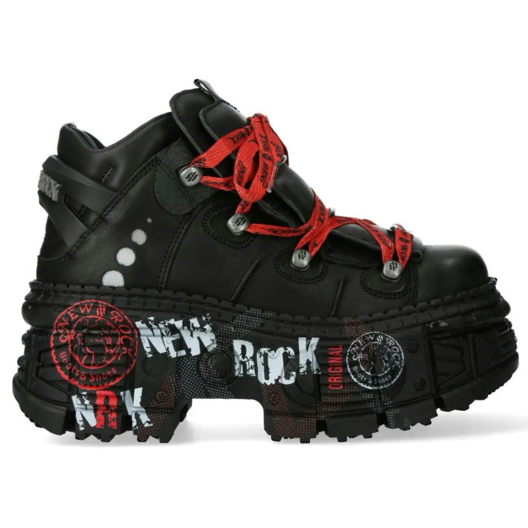 New Rock Unisex Black Boots Wall106-C9 Metallic Leather Platform Gothic Boots - Eu 37
