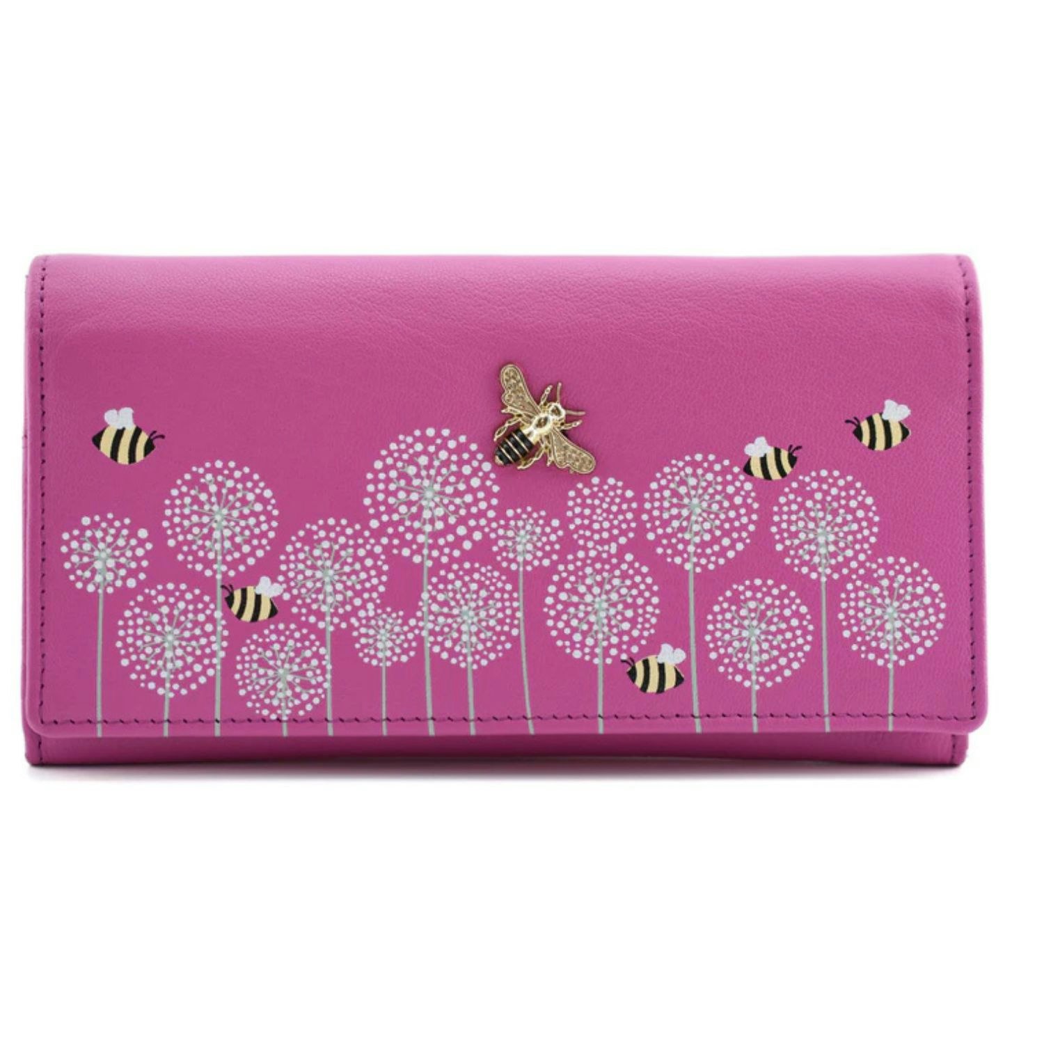 Mala Leather Pink Moonflower Bumble Bee Matinee Rfid Leather Purse