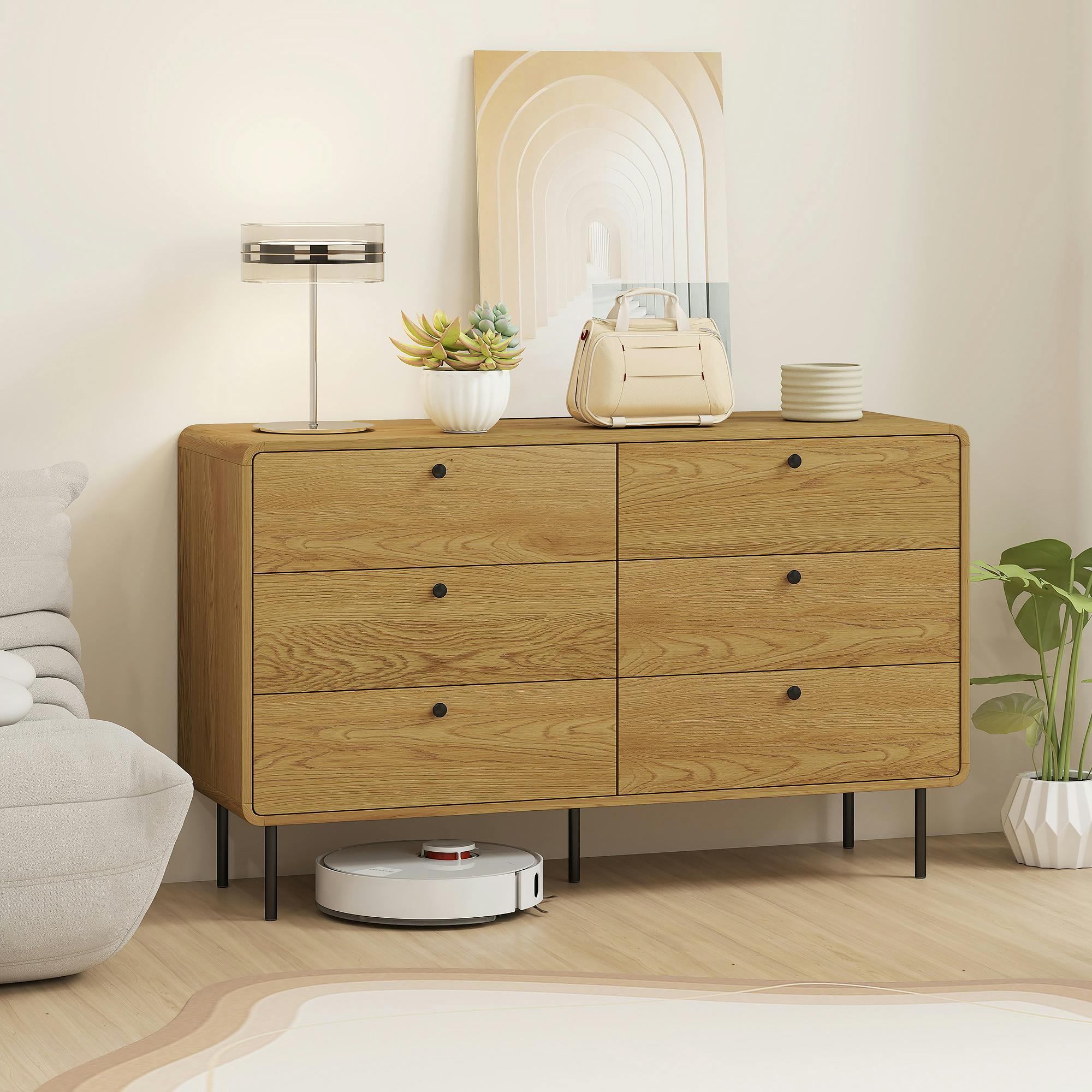 Homcom Chest Of Drawers For Bedroom, Modern 6 Drawer Dresser, Oak - Oak - 6 - Modern