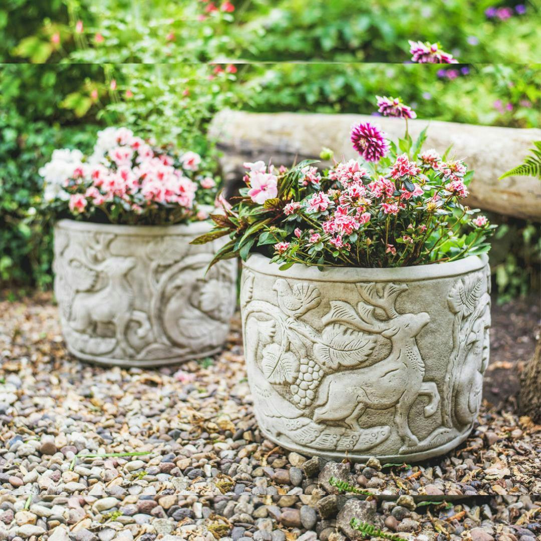 Osn Pair Of Peacock Design Stone Planter Pots
