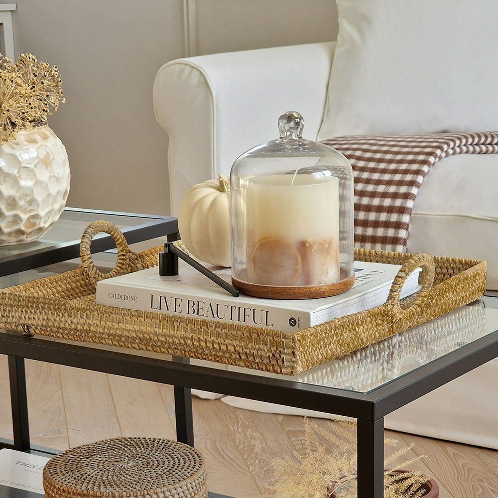 Rackhams White/Dark/Brown Decorative Serving Tray Made Of Rattan - 3 Colours - Natural