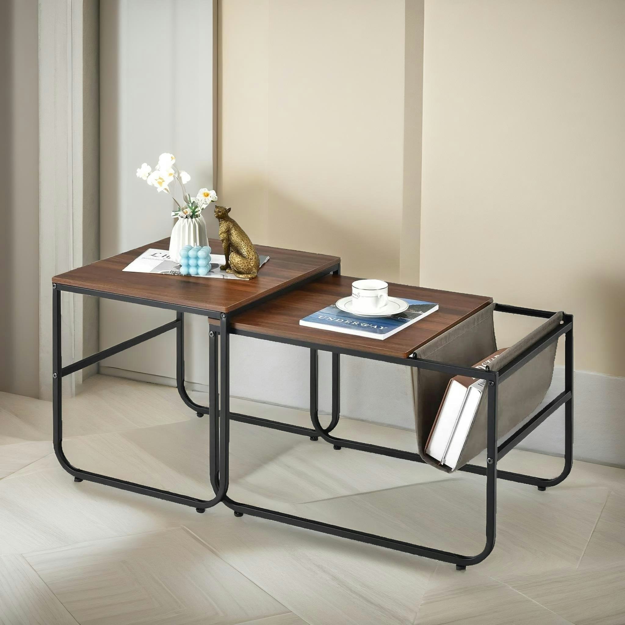 Rafaelo Mobilia Brown Set Of 2 Nest Of Stackable Side Tables Rustic