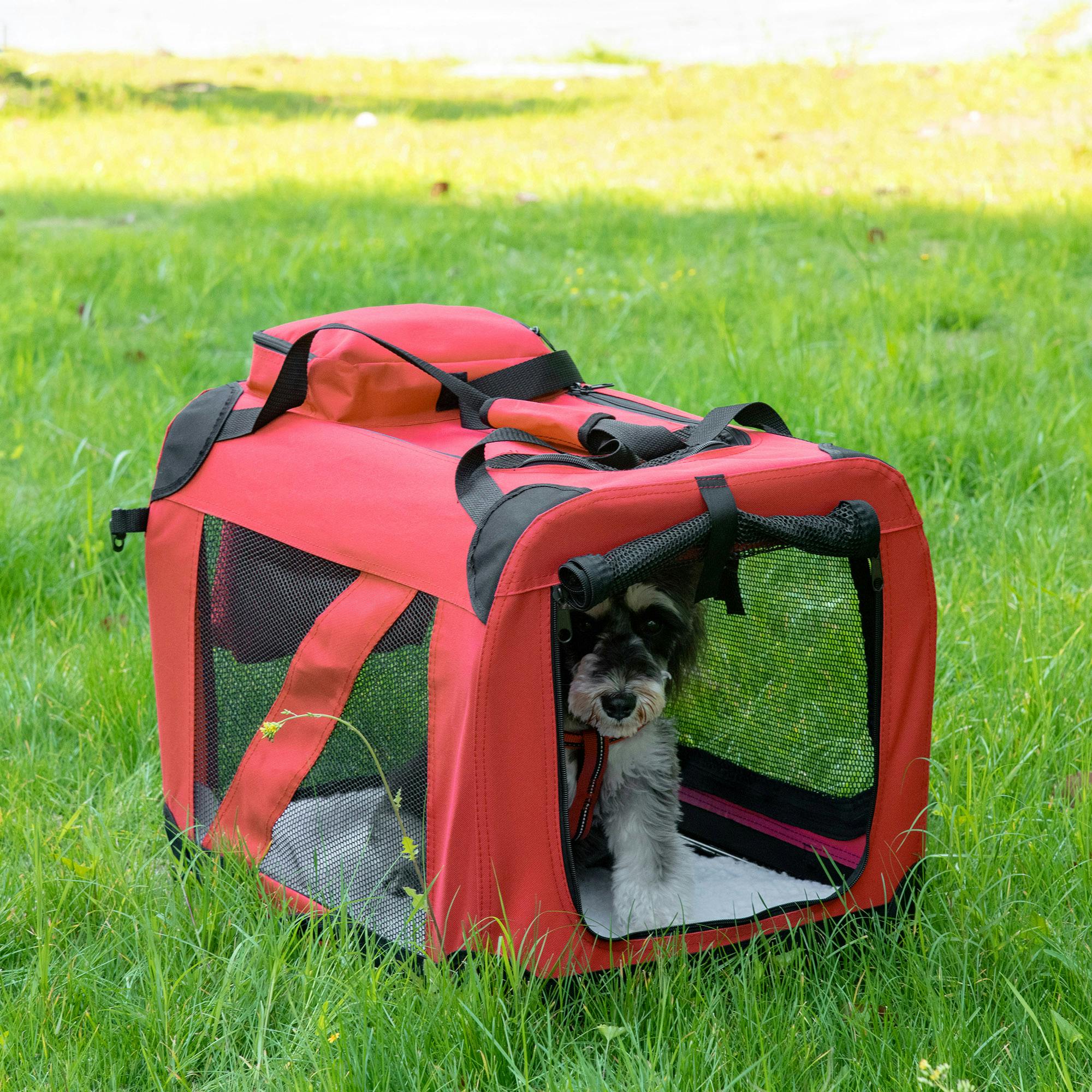 Pawhut Red 60Cm Foldable Pet Carrier, Soft Side Pet Travel Crate For Small Mini In - Image 3