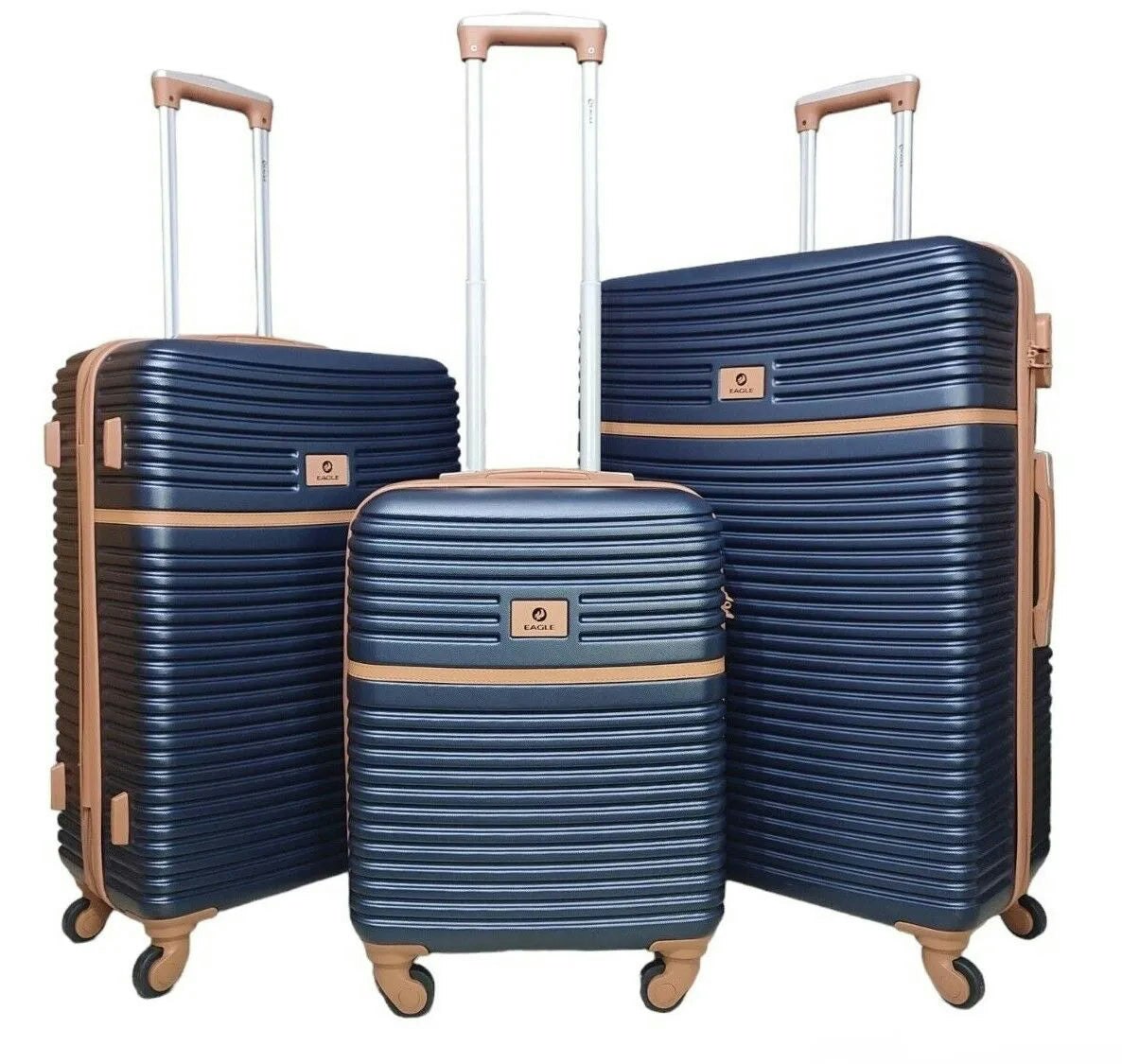 Truclothing Hard Case Shell Suitcase Carry On Combination Lock - 3-Set - Navy