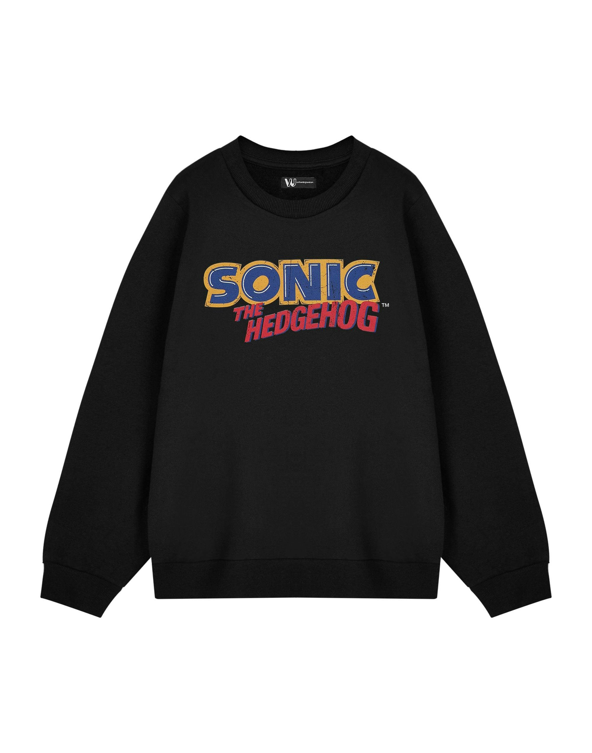 Vanilla Underground Men's Black Sonic The Hedgehog Distressed Logo Sweatshirt - Medium