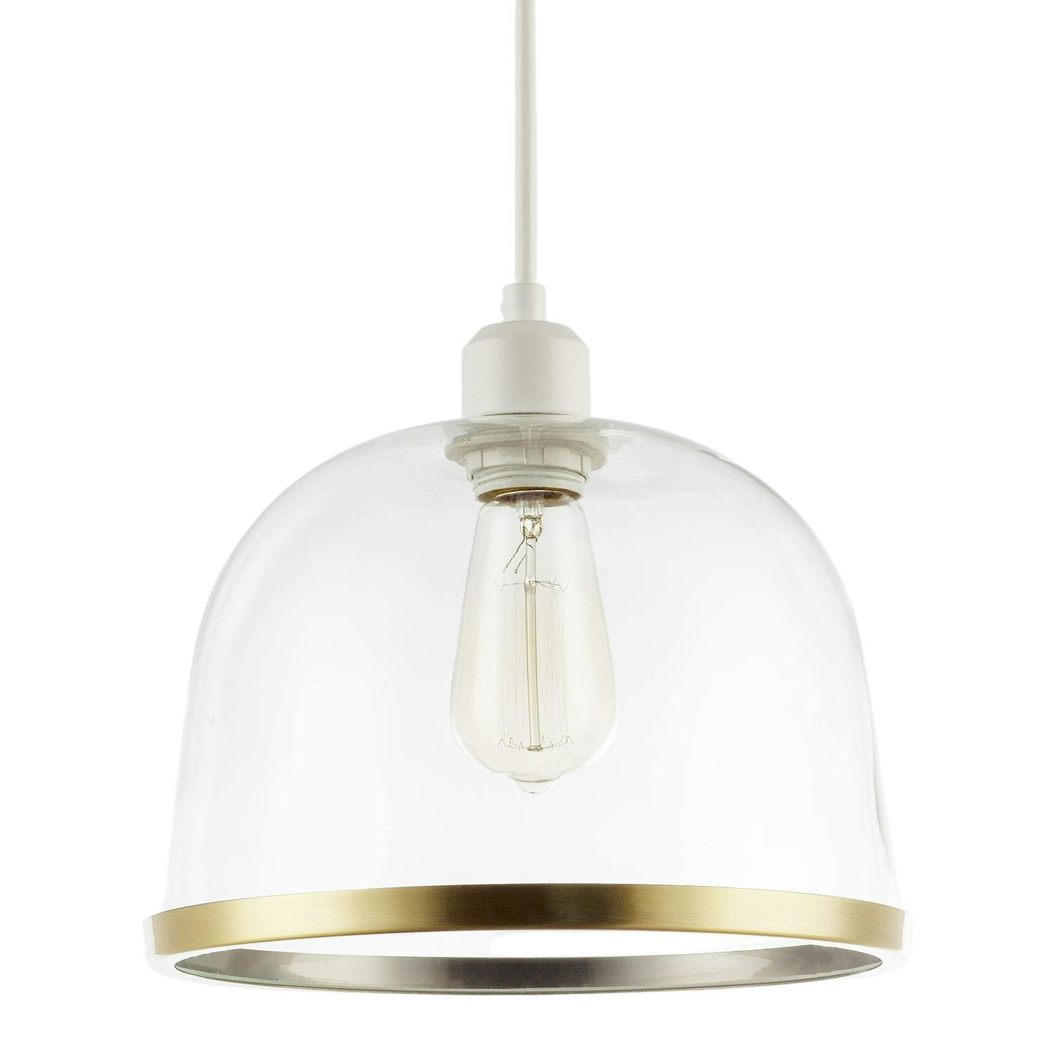 Happy Homewares Light Modern Clear Glass Bowl Pendant Shade With Antique Brass Rim
