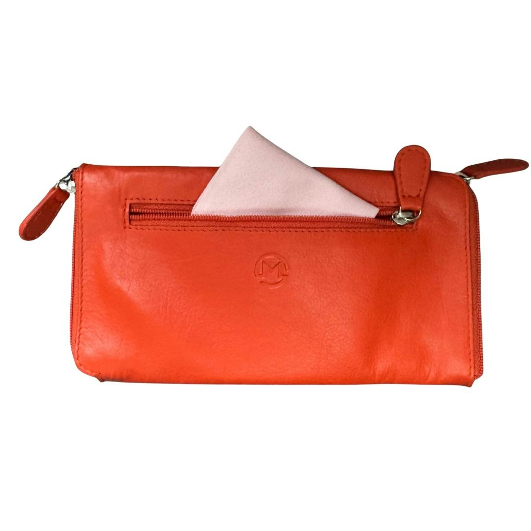 Mala Leather Orange Double Zipped Leather Glasses Case – Holds 2 Pairs Of Glasses