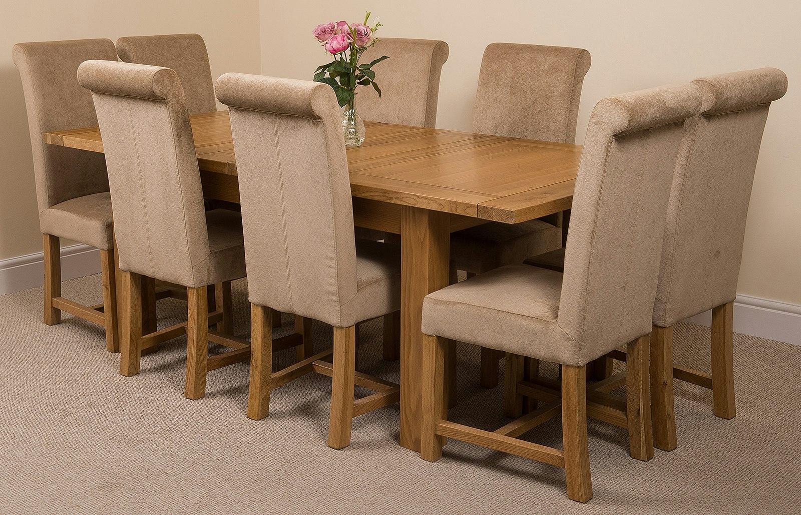 That's Furniture Beige Seattle Oak Extending Dining Table With Washington Fabric Chairs - 8 Chairs