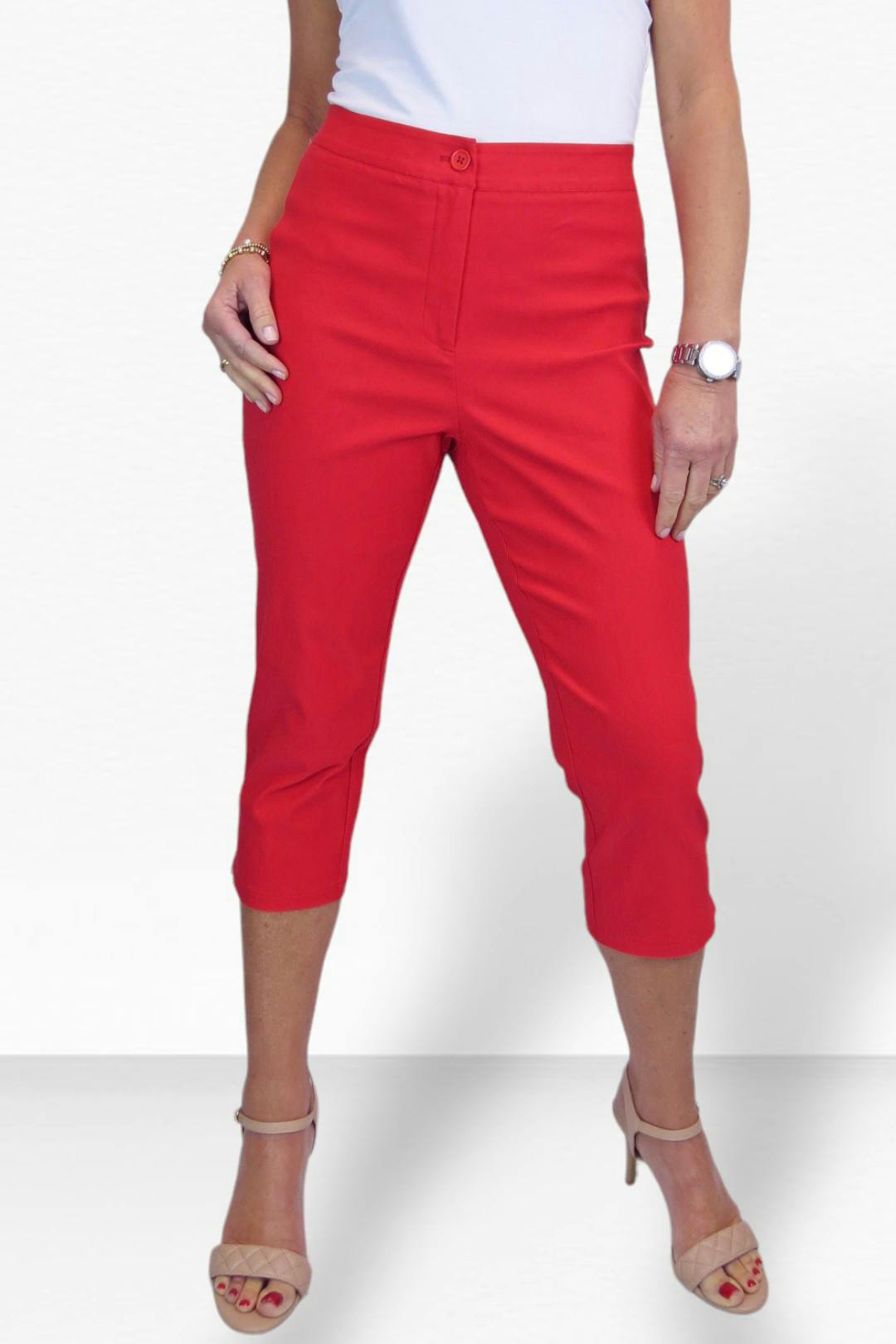 Paulo Due Women's Red Slim Fit Stretch Cropped Trousers - 10