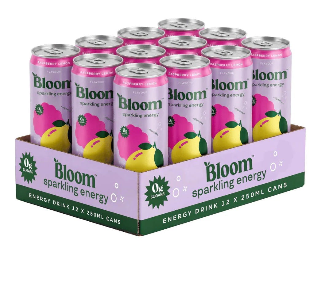 Bloom Nutrition Sparkling Energy Drink Raspberry Lemon 250ml (12 Pack) | Zero Sugar Energy Drink with 80mg Natural Caffeine, Vitamins C, B3 & B5 | Low Calorie and Multivitamin Energy Drink - Image 2