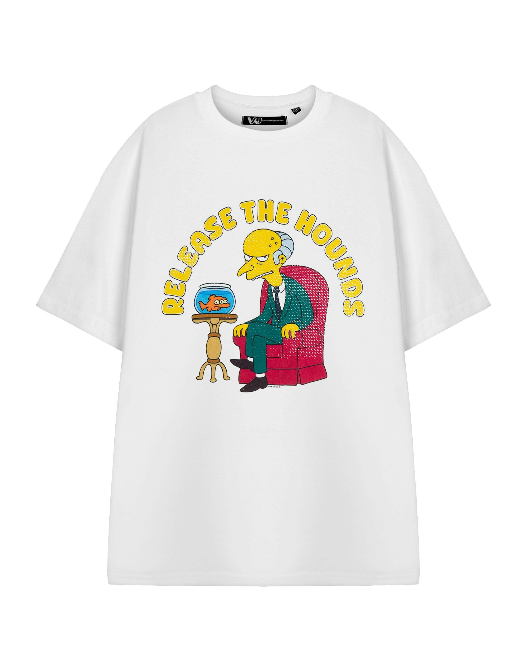Vanilla Underground Men's White The Simpsons Release The Hounds Short Sleeved T-Shirt - Large