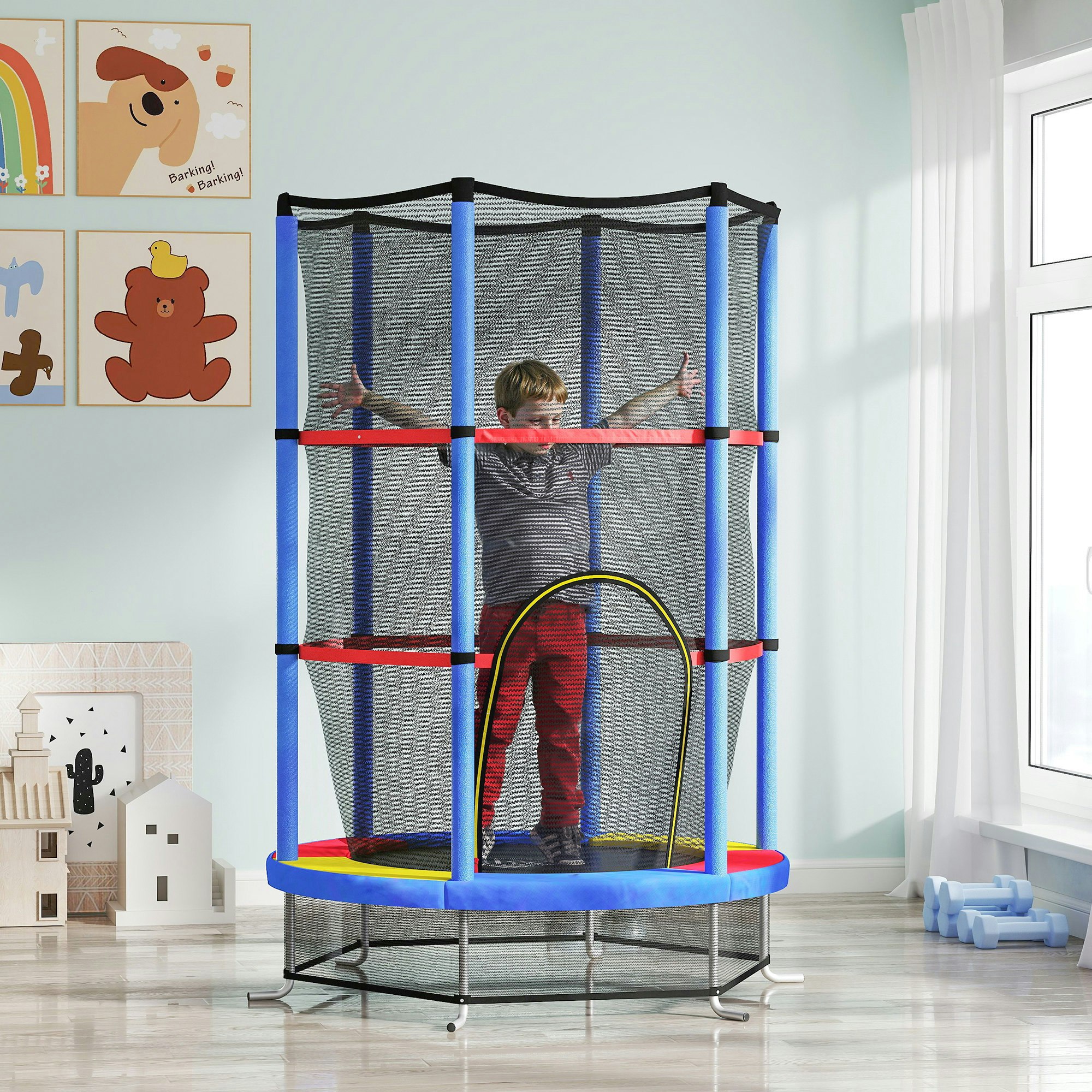 Homcom Kids Trampoline Mini Bouncer W/ Enclosure Net For 3-6 Years