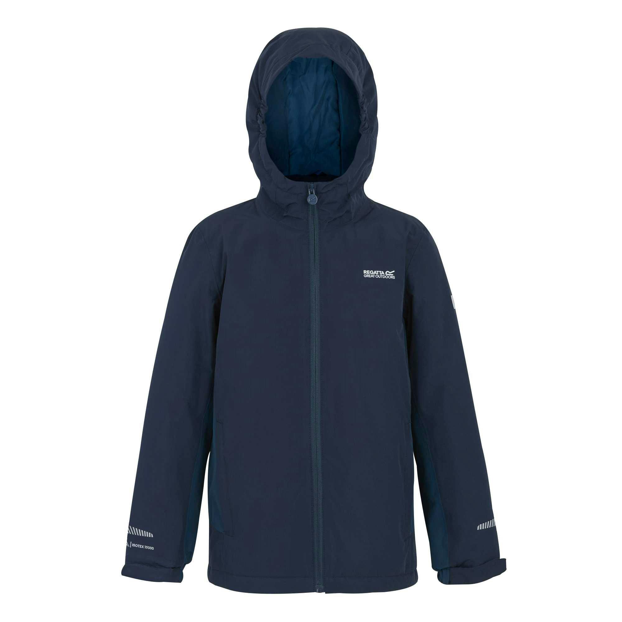 Regatta Kids Hurdle Insulated Waterproof Jacket - Navy/Moonlight Denim - 9-10 Years - Navy/Moonlight Denim - 100% Polyester