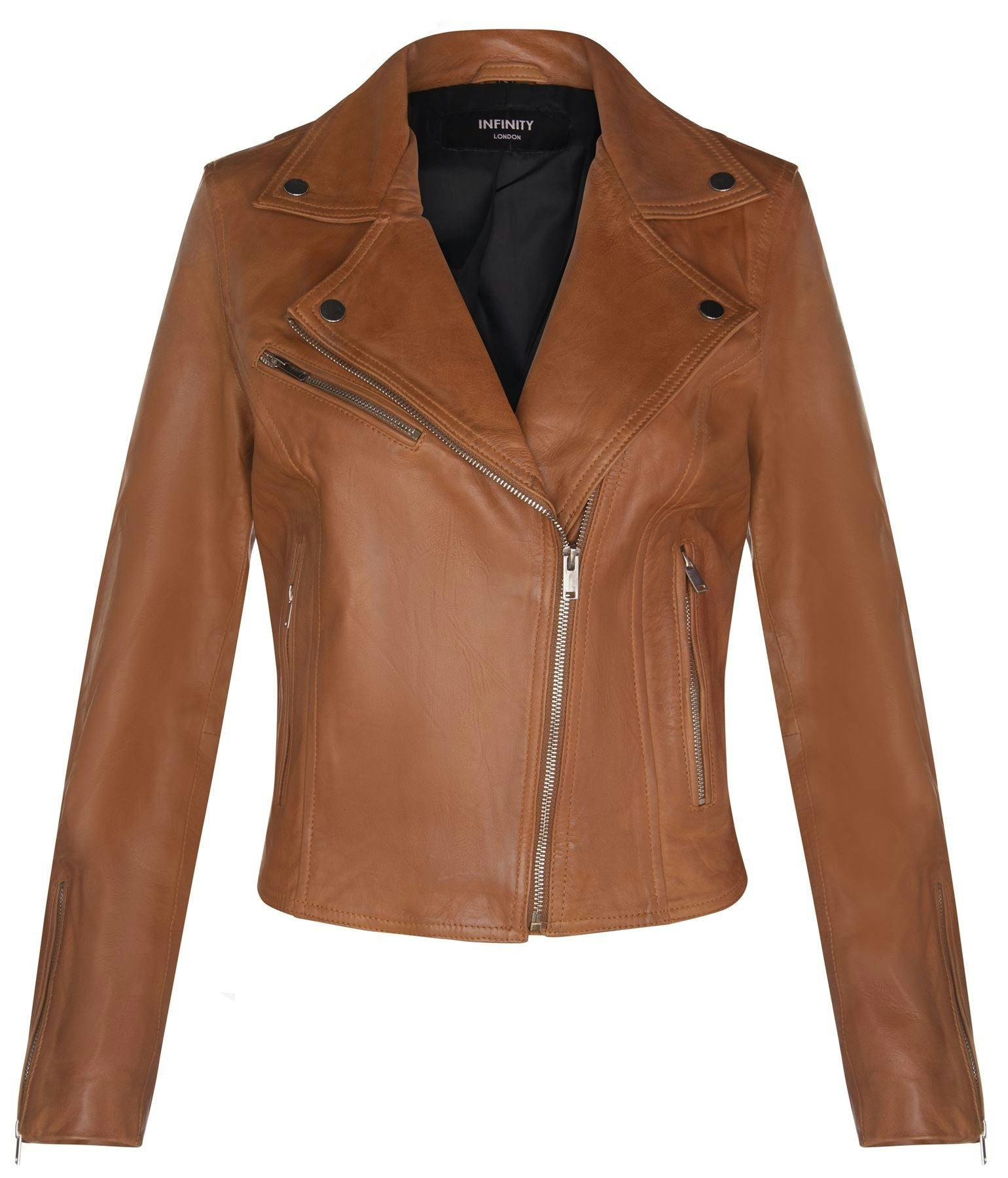 Infinity Leather Women's Yellow/Red/Green Classic Leather Brando Biker Jacket-Loughton - Tan - Uk 2XL/18 | Eu 44 | Us 14