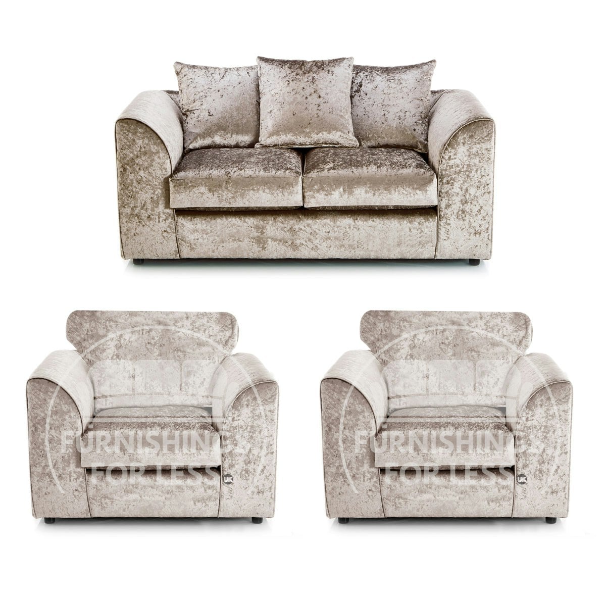 Furnishings For Less Black/Silver Crystal Crushed Velvet 2 Seater And 2 Armchairs Scatter Back - Mink