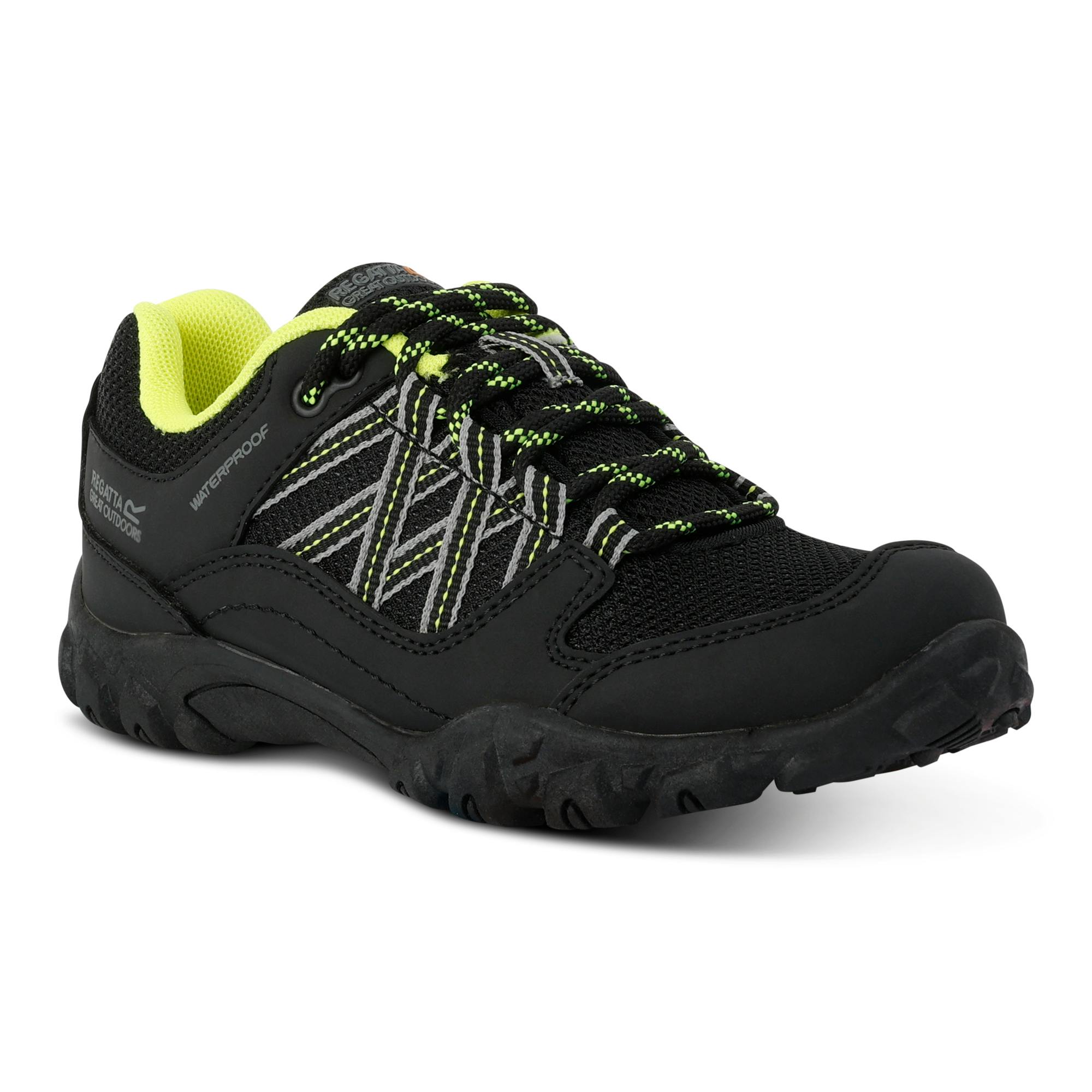 Regatta Black Kids Edgepoint Waterproof Walking Shoes - /Lime Punch - /Lime Punch - 11 Uk Child - 65% Polyurethane/35% Polyester