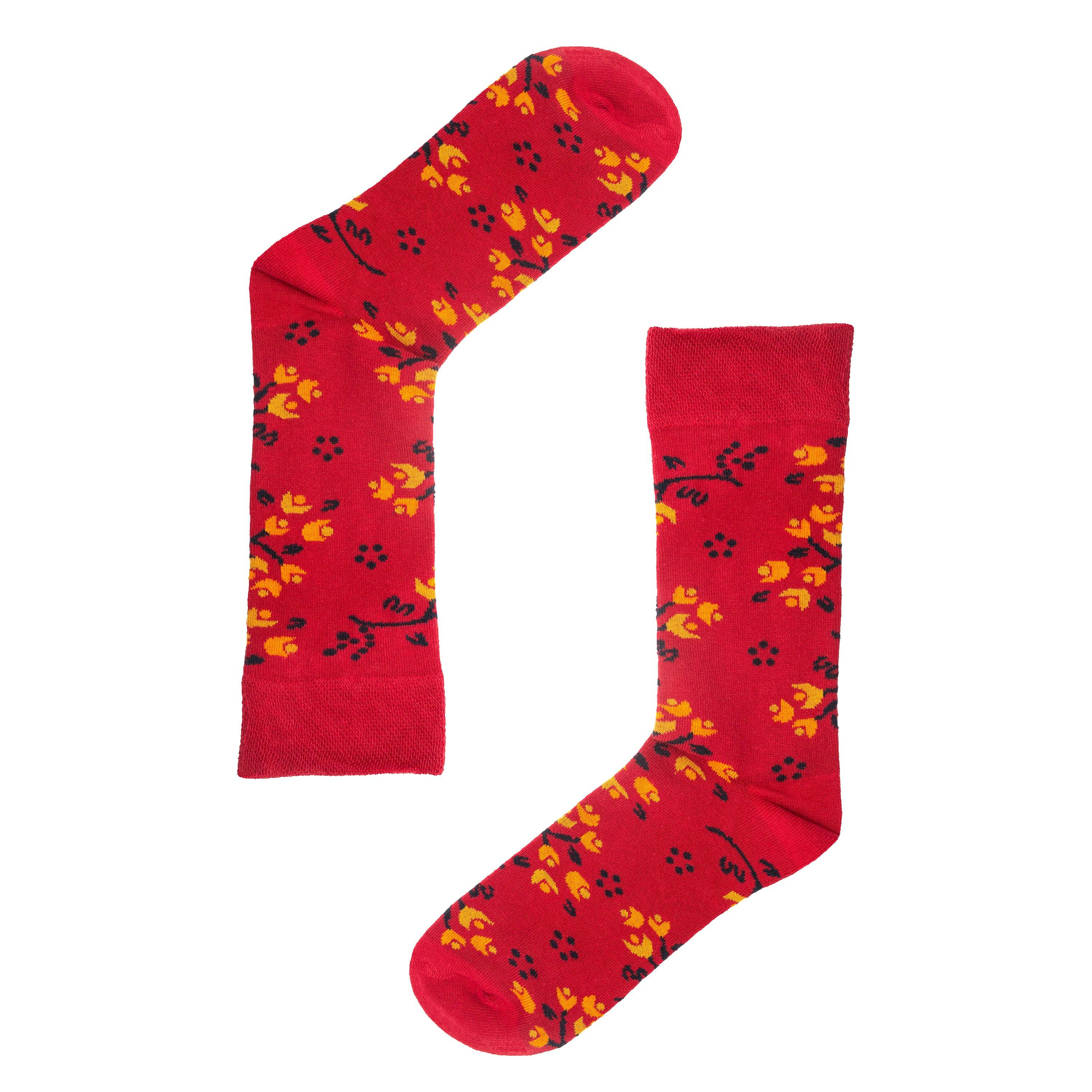 Jemsox Men's Red Ditsy Flower Organic Cotton Socks | Soft & Comfortable Fit - Medium / Eur 39-43 / Uk 6-9