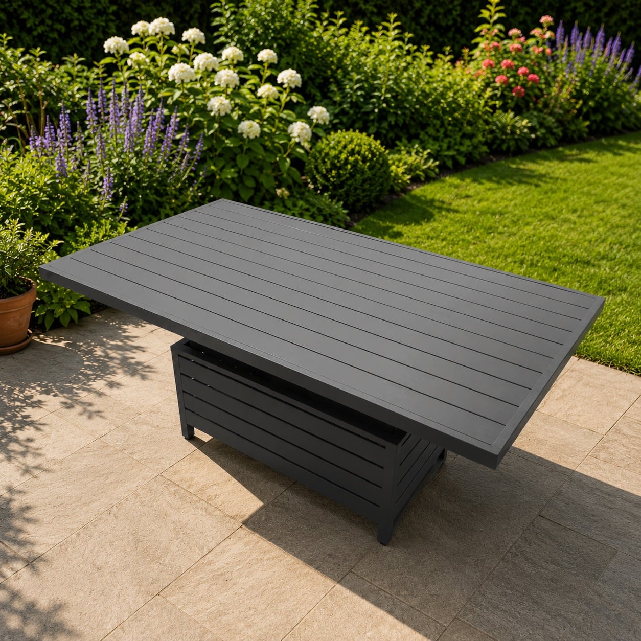 Fimous Dark/Grey Aluminium Outdoor Adjustable Rising Dining Table Garden Furniture