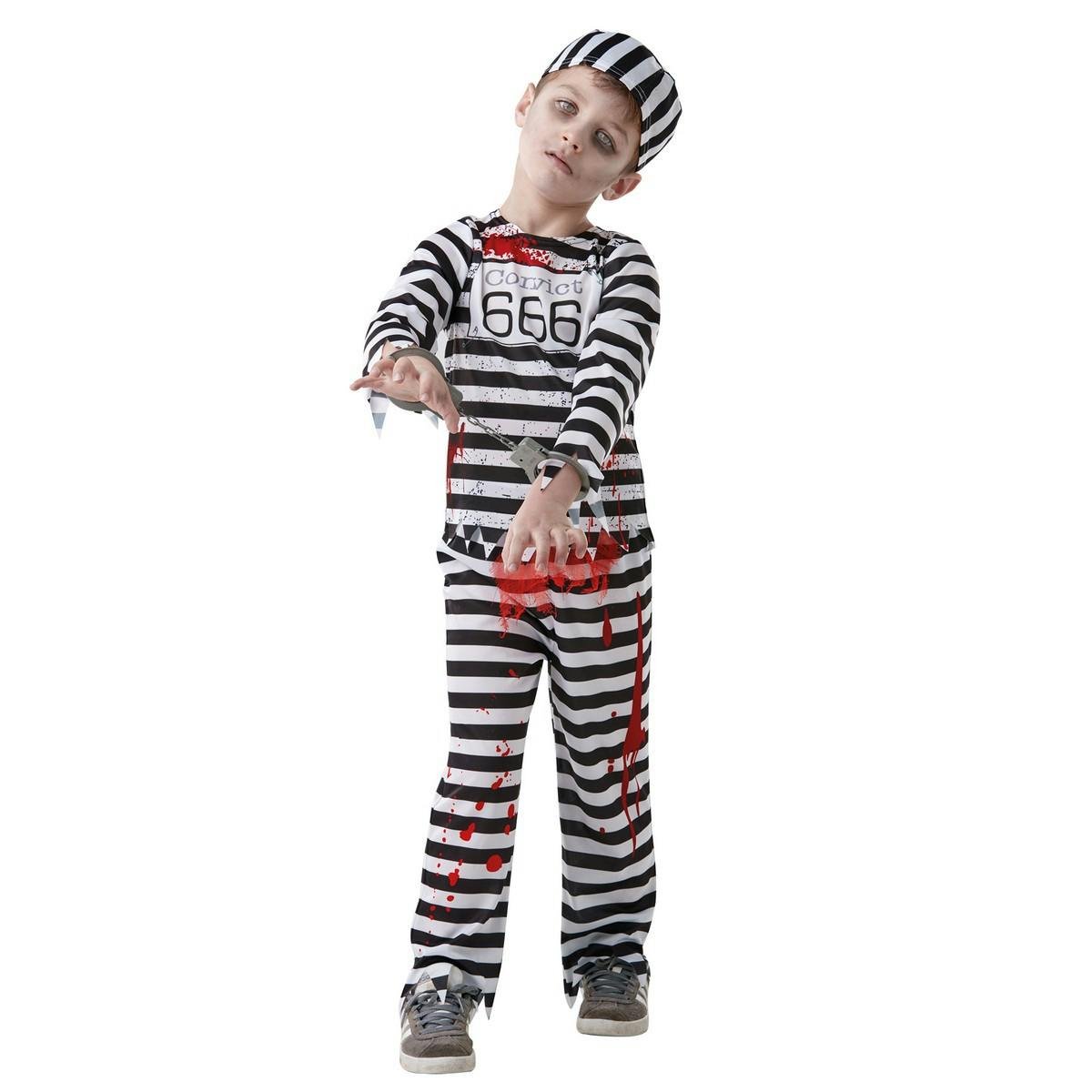 Bristol Novelty Black/White/Red Kids Convict Zombie Costume - 9-10 Years