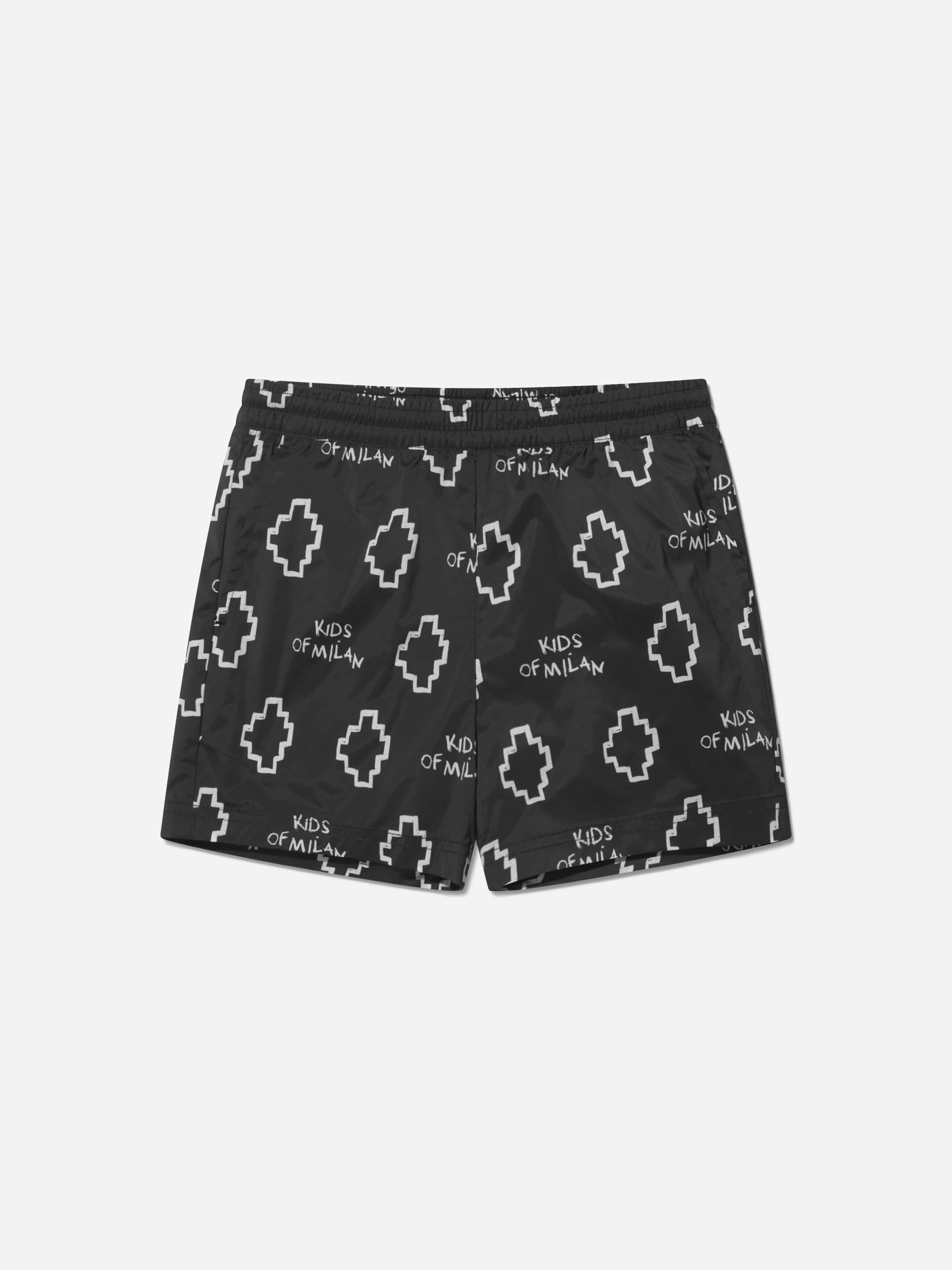 Marcelo Burlon Boys Black Logo Print Swim Shorts - 4 Yrs