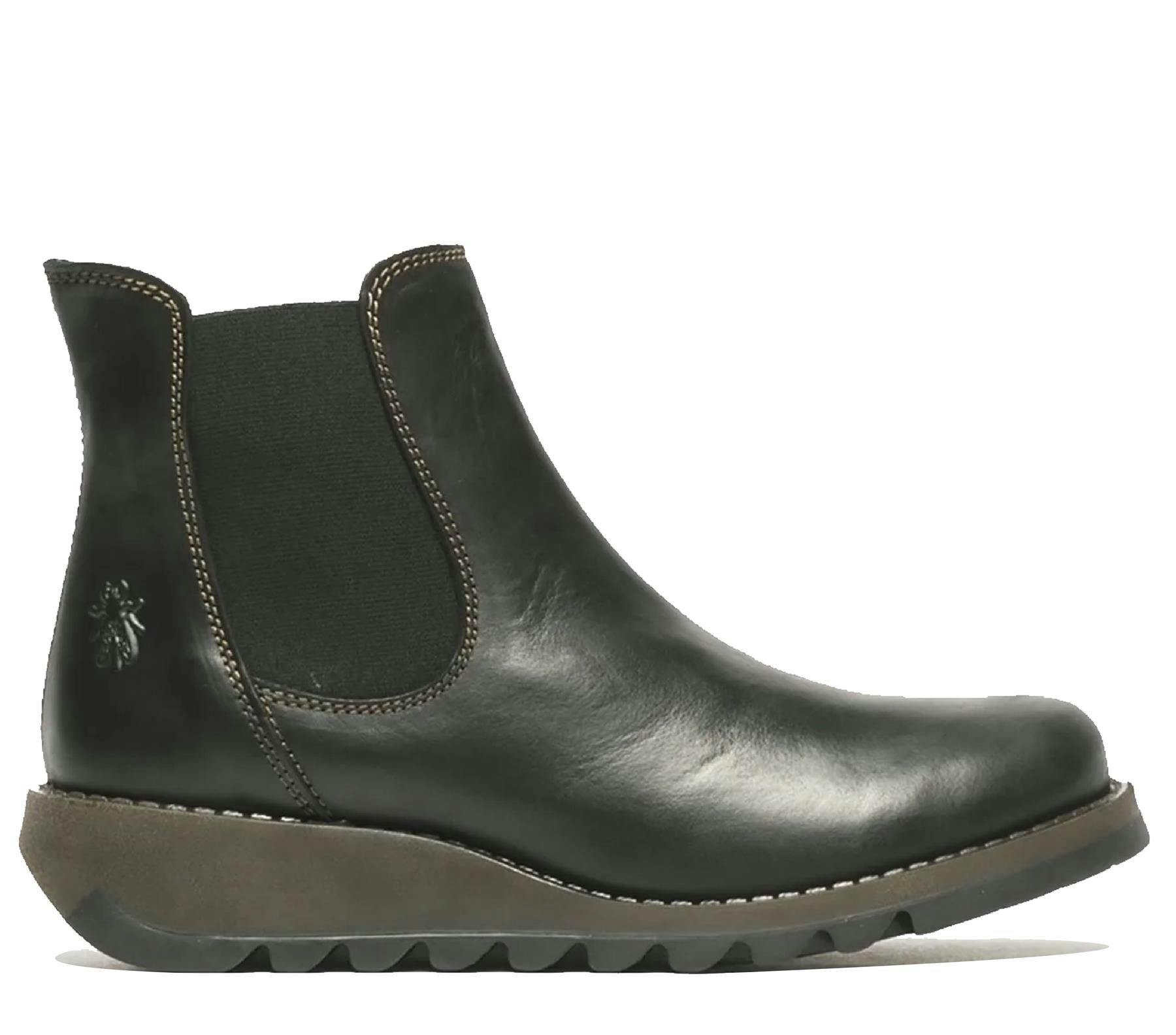 Fly London Women's Black Salv Chelsea Leather Ankle Casual Wedge Heel Boots - Uk 5 | Eu 38 | Us 7