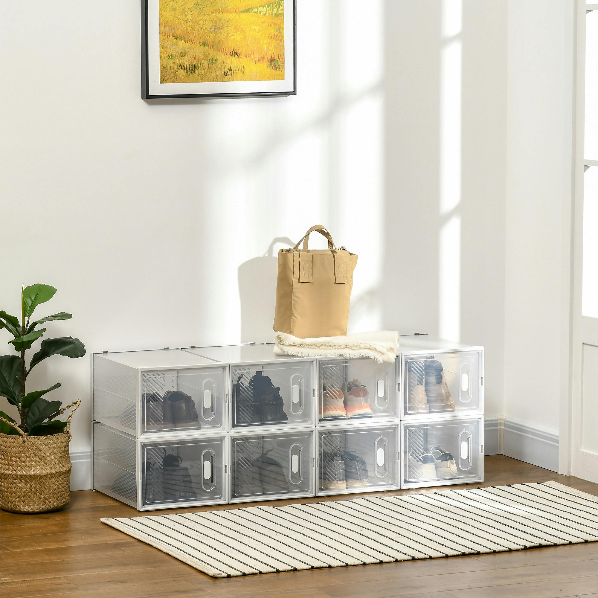 Homcom Stackable Clear Plastic Shoe Storage Box For Uk/Eu Size 12/46 - 8Pcs
