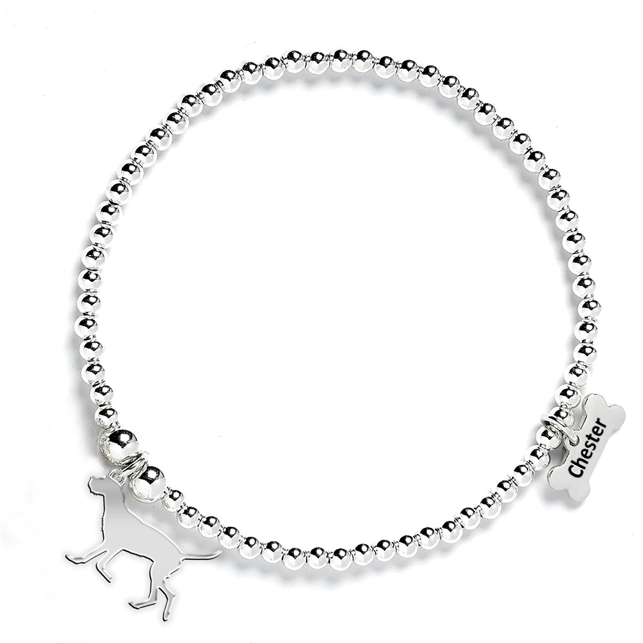 Mylee London Silver Wirehaired Vizsla Silhouette Ball Bead Bracelet - Personalised - Yes